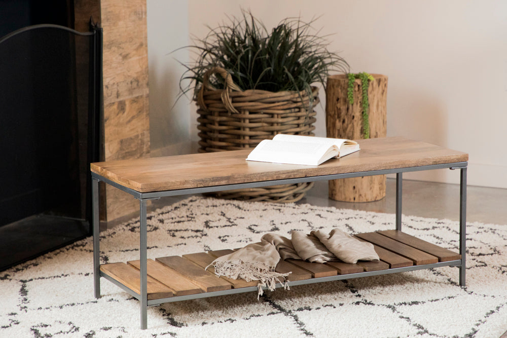 Gerbera Wood Accent Bench with Shelf Natural and Gunmetal — view 2