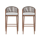 Outdoor Bar Height Metal Frame Counter Stools With Scallop Shaped Backrest & Water Resistant Cushions