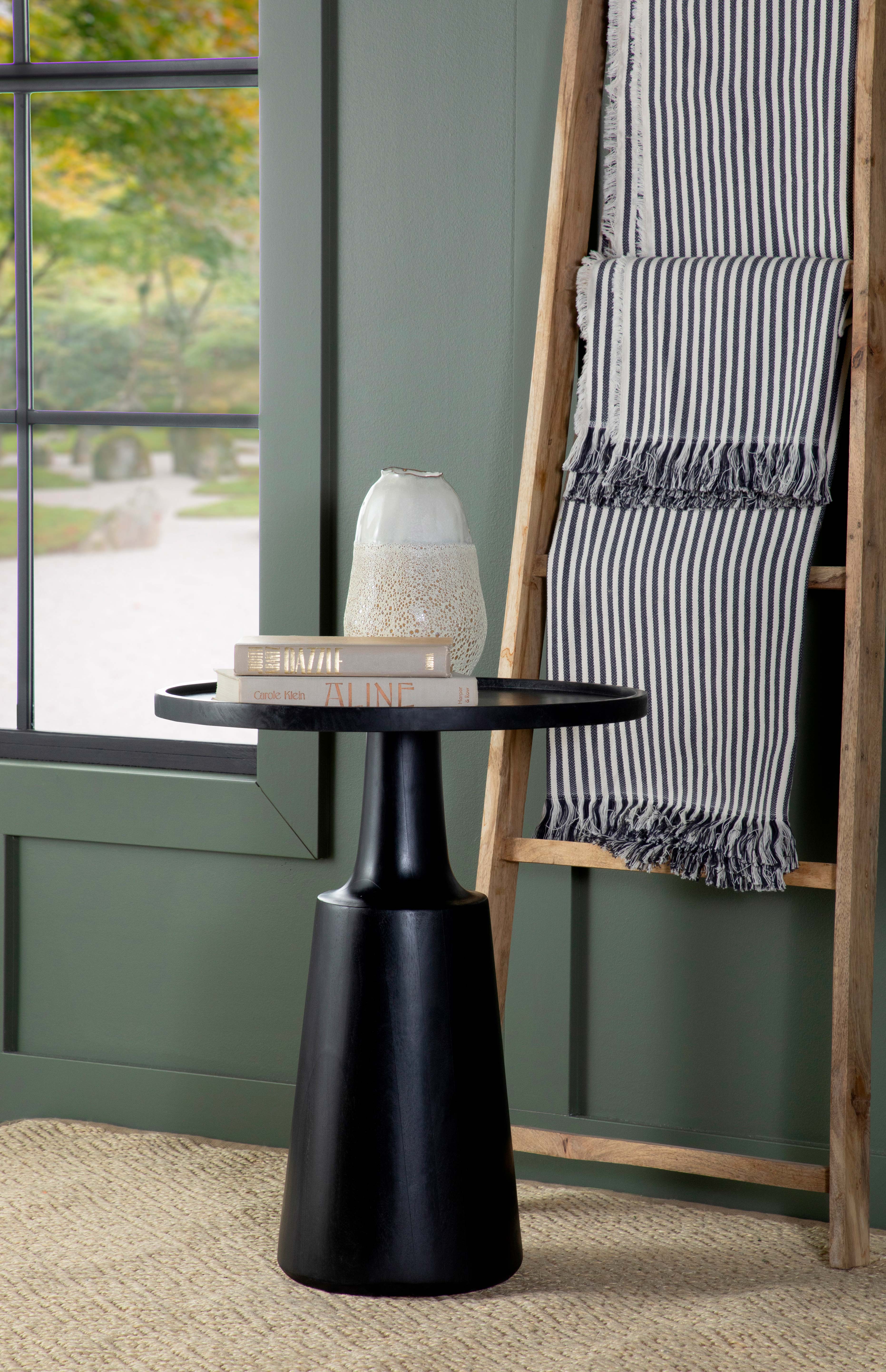 Ixia Round Solid Mango Wood Accent Side Table Black Stain — view 2