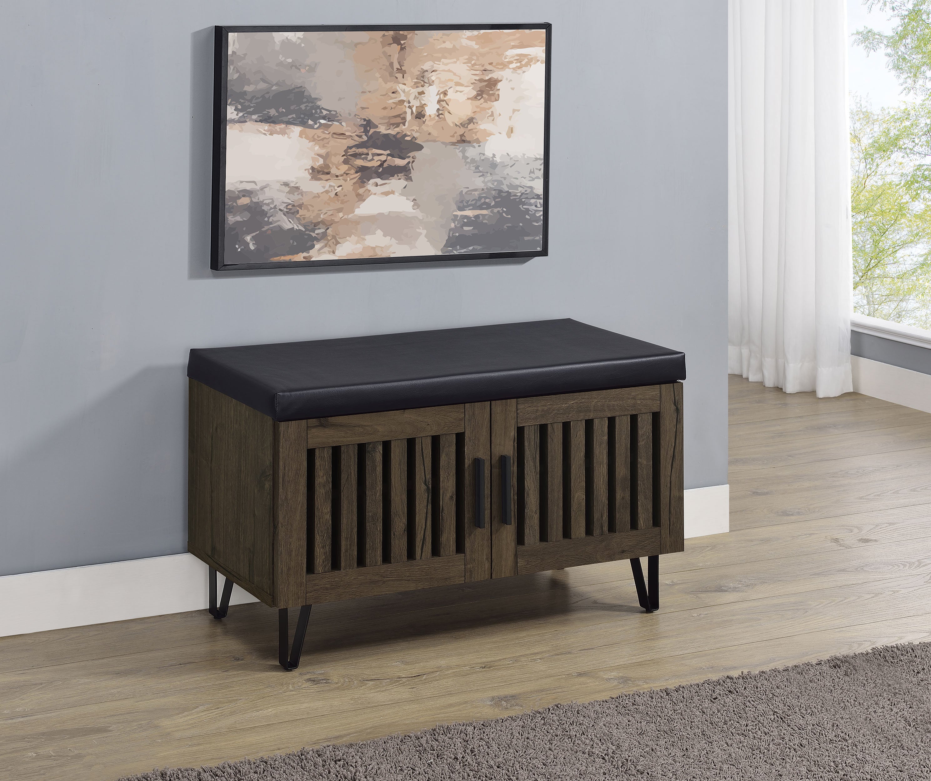 Brixton 2-door Padded Entryway Shoe Storage Bench Smoked Oak — view 2