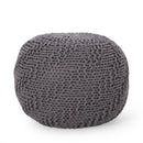 Hazel - Modern Knitted Cotton Yarn Round Pouf With Eco Friendly Pet Fibers - Dark Gray