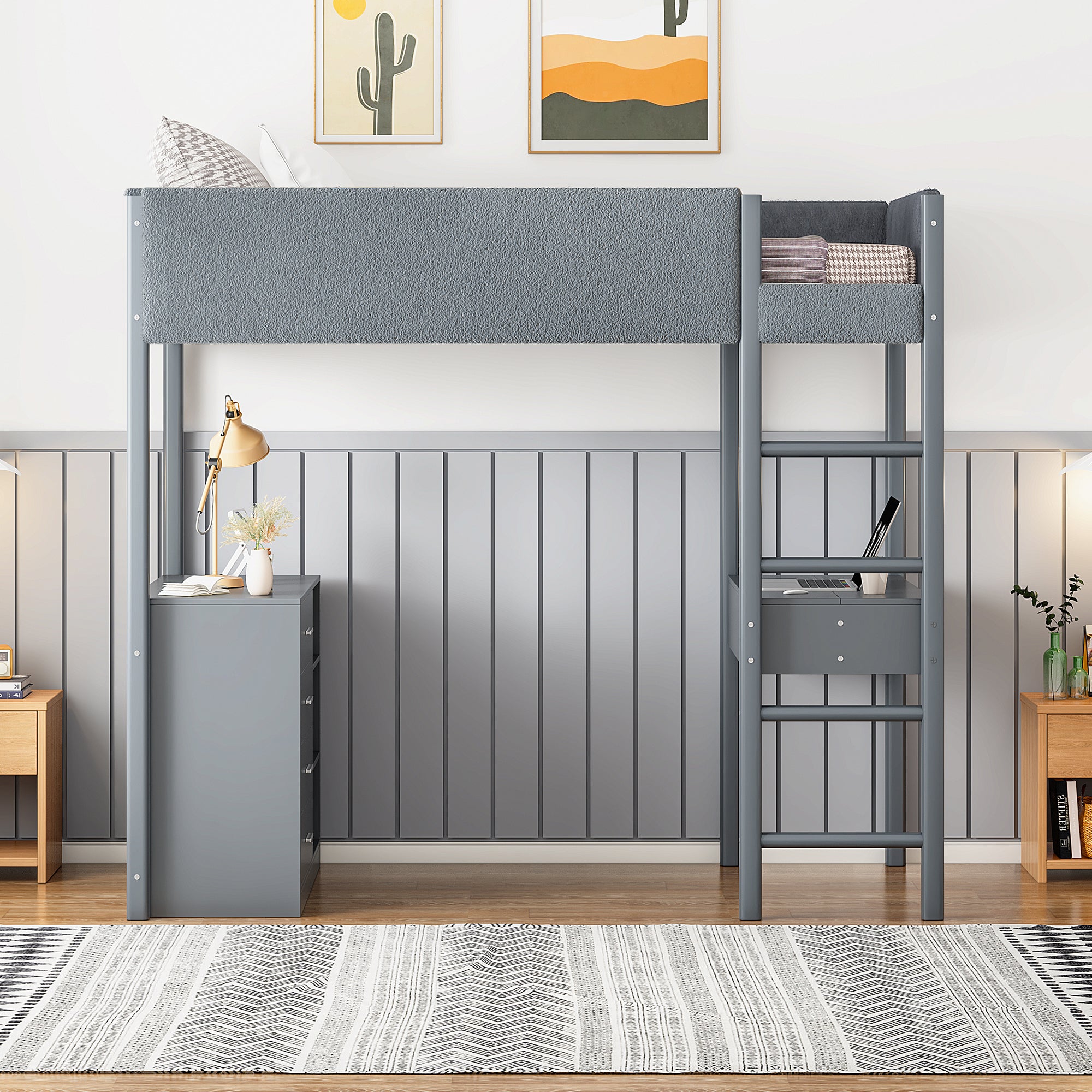 Twin Size Teddy FleeceLoft Bed Wood Bed, Gray - Atlantic Fine Furniture Melbourne FL