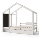 Twin House Bed With Blackboard And Drawers, 2 Assembly Options - White