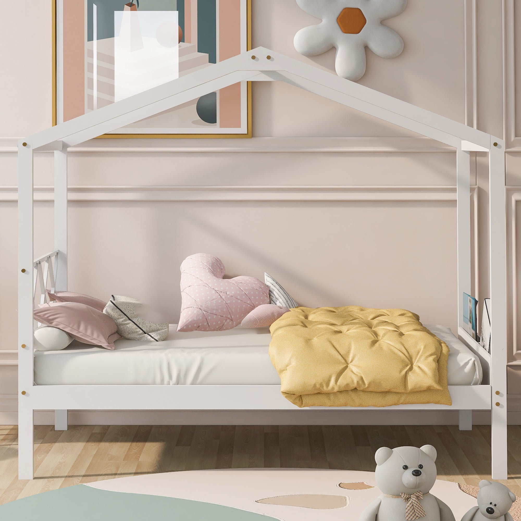 Twin Size Wood House Bed with Storage Space, White(OLD SKU: LP000001AAK) - Atlantic Fine Furniture Melbourne FL