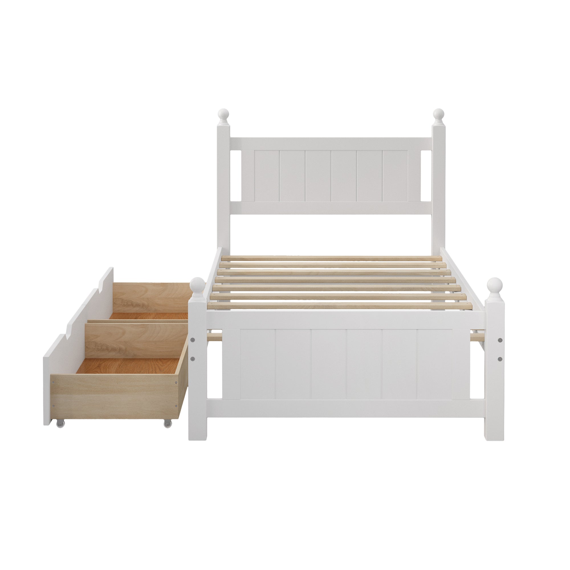 Twin Size Solid Wood Platform Bed Frame with 2 drawers for Limited Space Kids, Teens, Adults, No Need Box Spring, White - Atlantic Fine Furniture Melbourne FL
