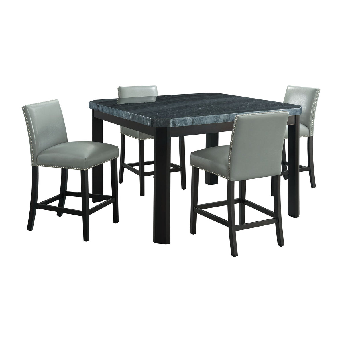 Francesca Square 5 Piece Counter Height Dining Set, Table & Four PU Chairs in Gray / Marble by Elements International