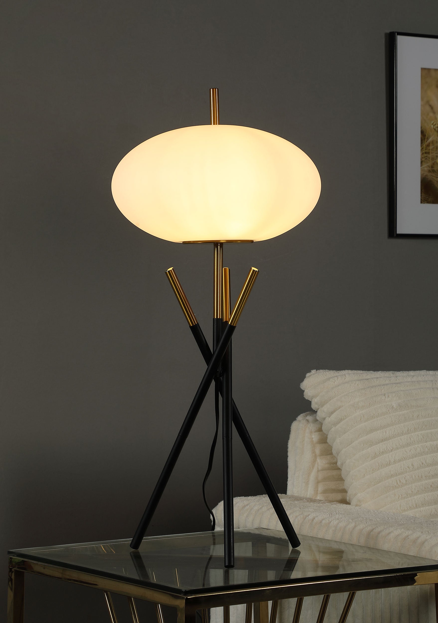 Layton White Orb Shade Tripod Table Lamp Black — view 2
