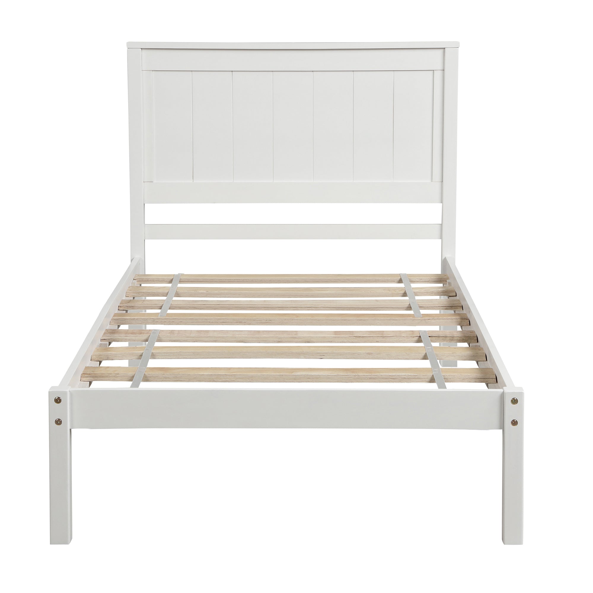 Platform Bed Frame with Headboard, Wood Slat Support, No Box Spring Needed,Twin, White(OLD SKU:WF191418AAK)