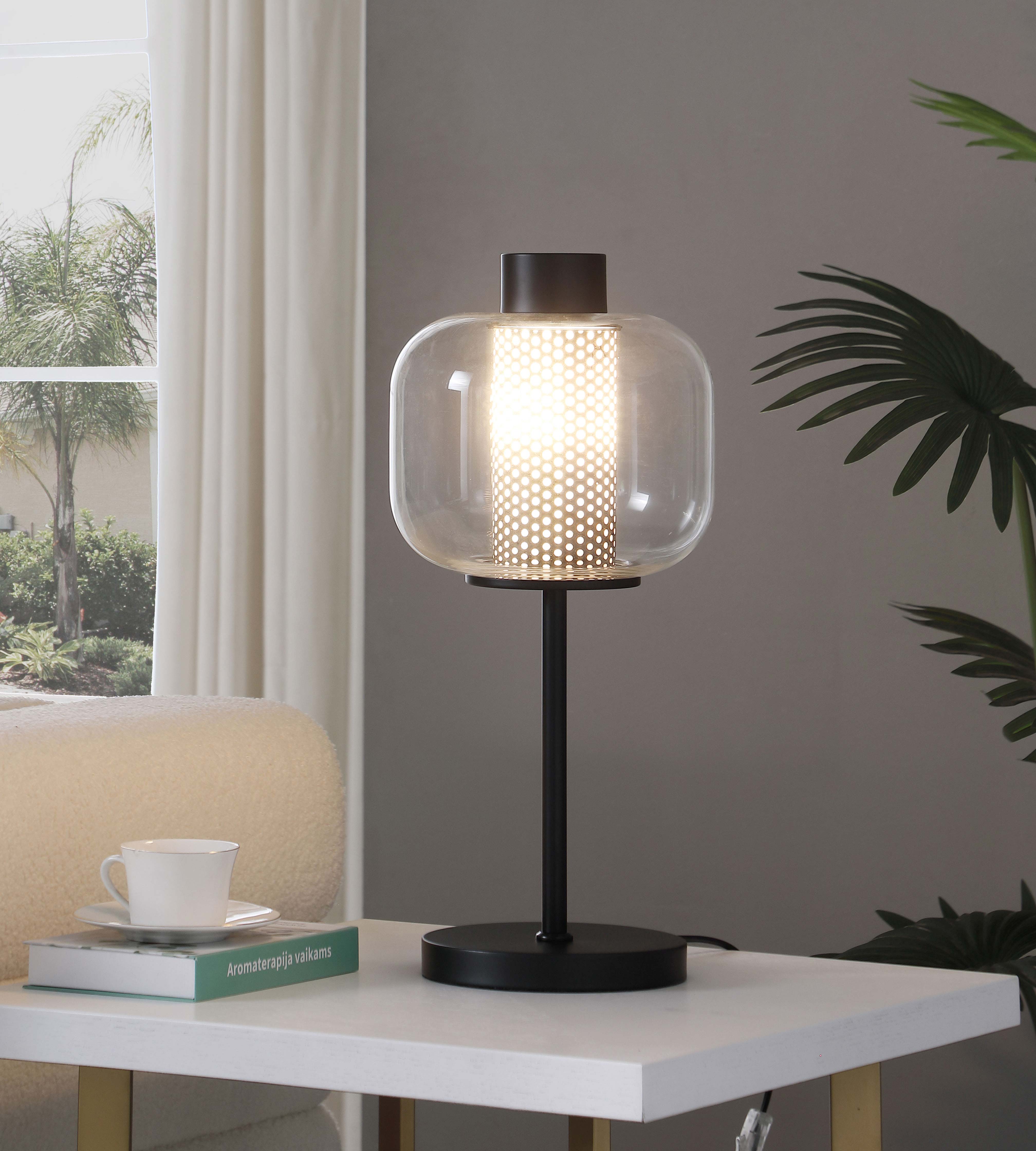 Ingrid 22-inch Glass Shade Bedside Table Lamp Black — view 2