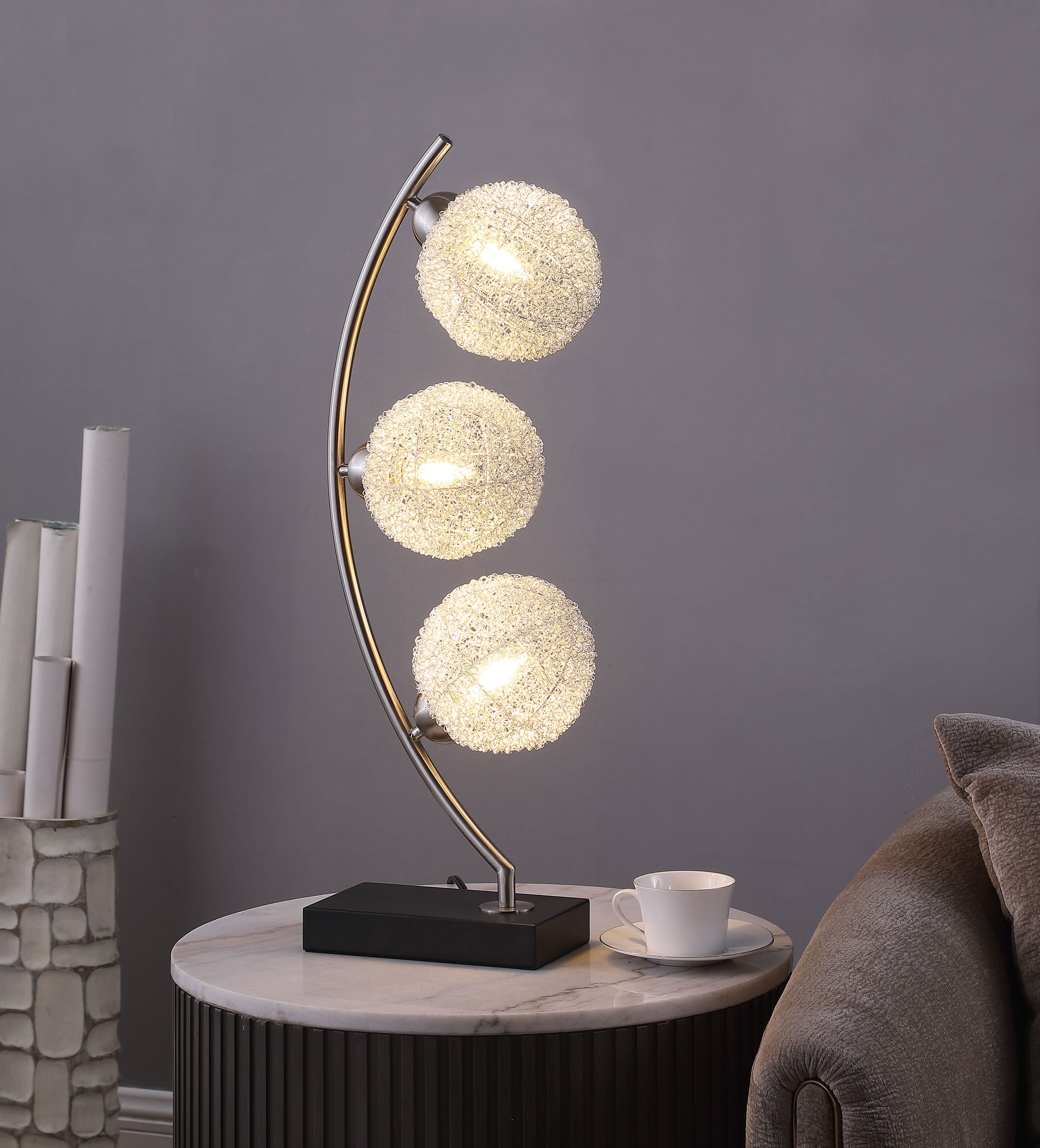 Claudia 30-inch Woven Spherical Metal Table Lamp Black — view 2