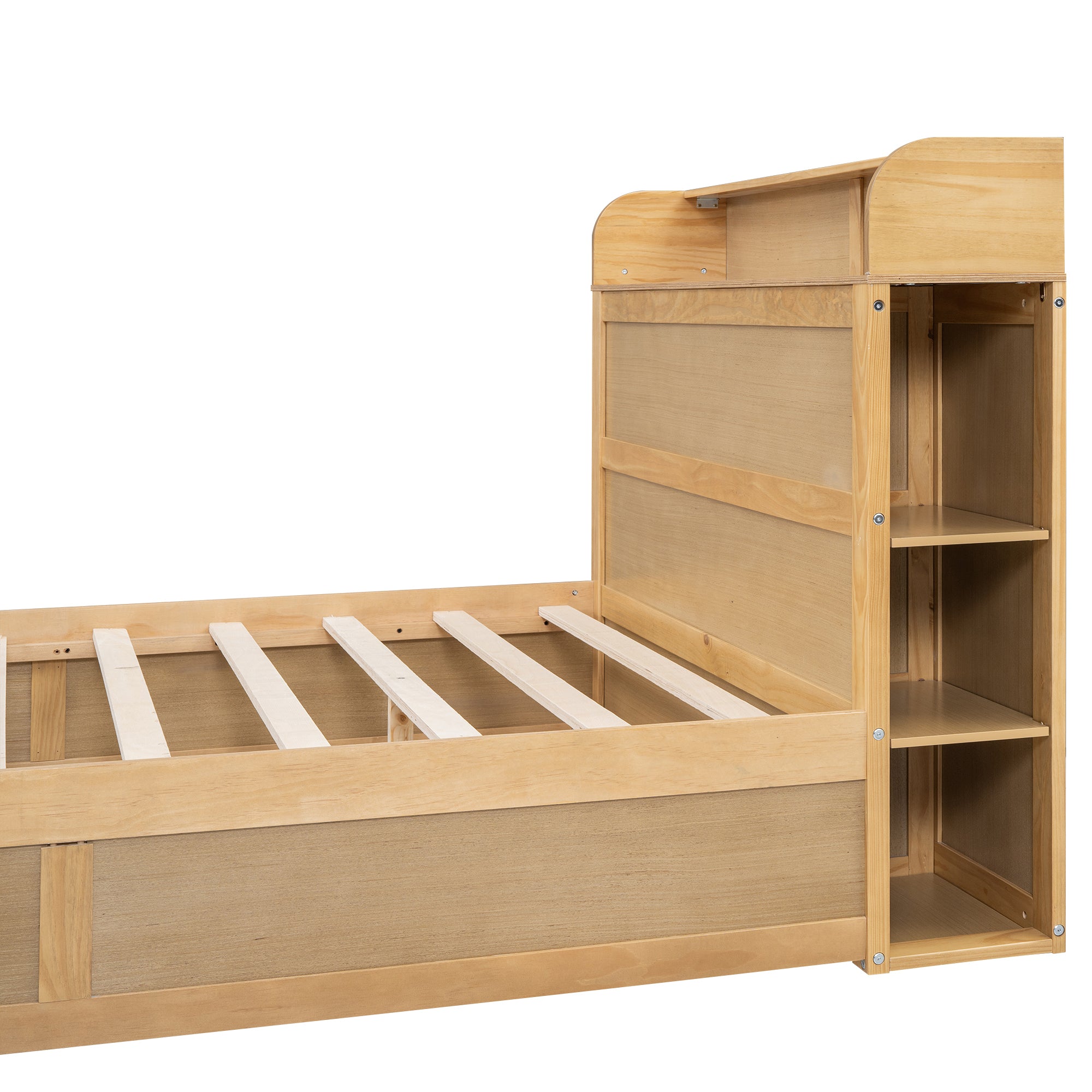 Full Size Platform Bed with Storage Headboard and a Big Drawer, Wood Color - Atlantic Fine Furniture Melbourne FL