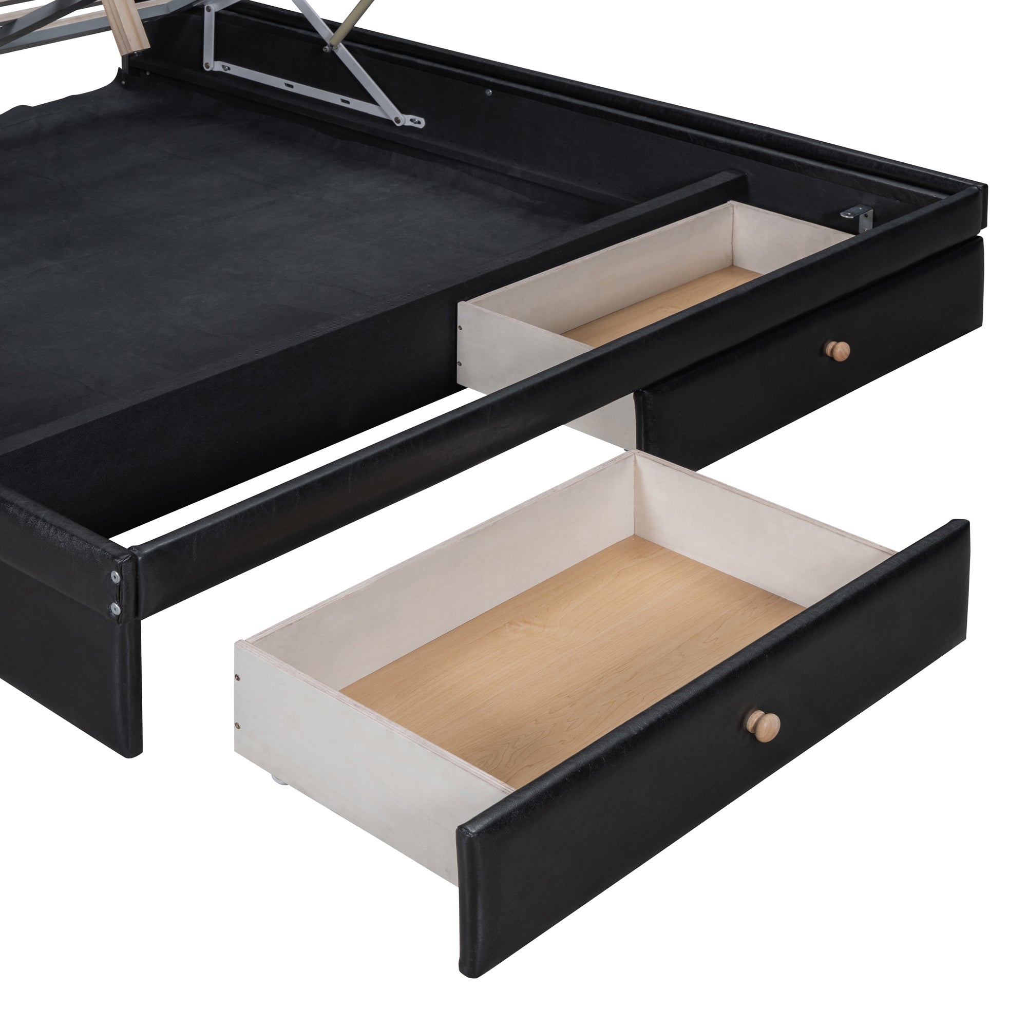 Queen Size Upholstered Bed with Hydraulic Storage System and Drawer, Black - Atlantic Fine Furniture Melbourne FL