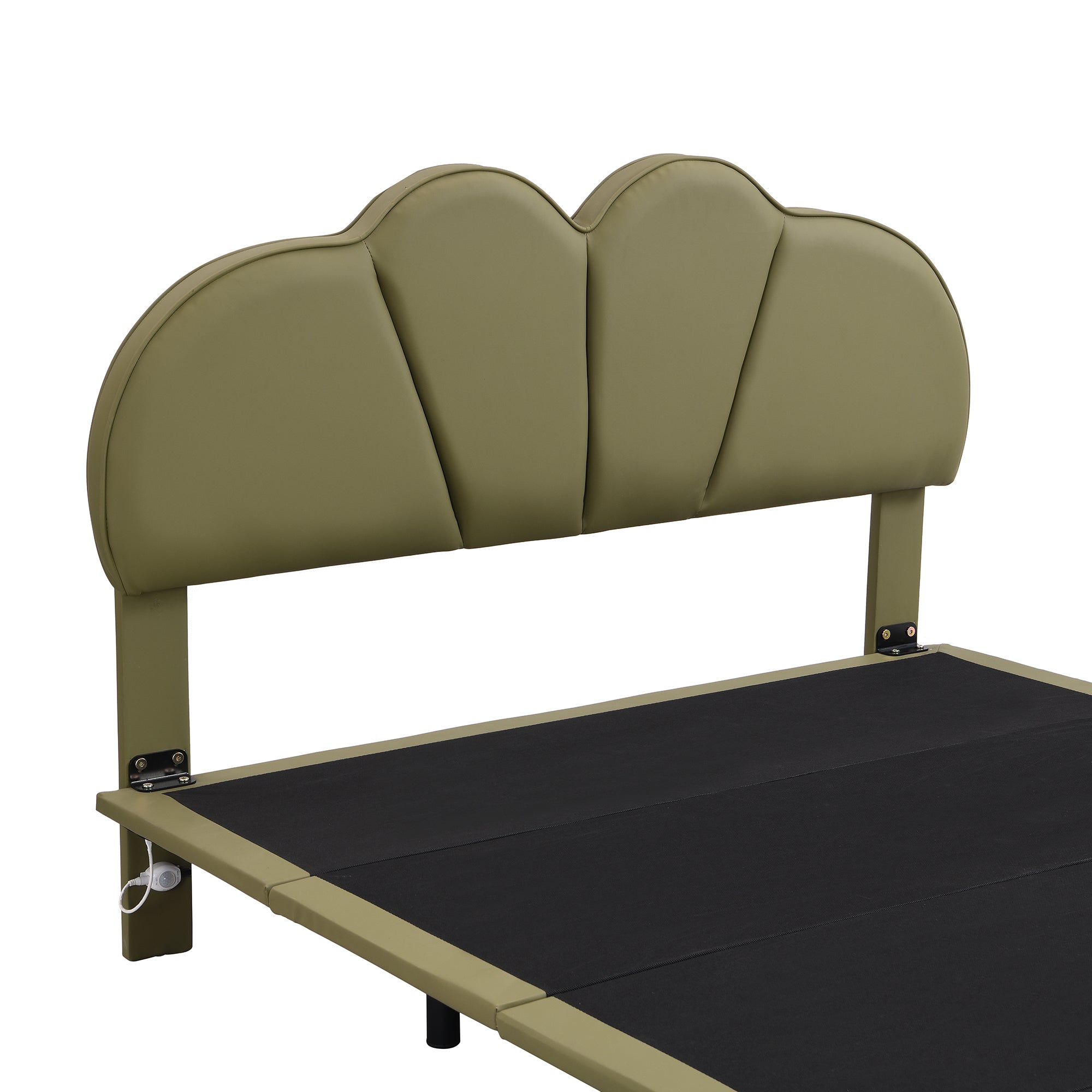 Full Size Upholstery LED Floating Bed with PU Leather Headboard and Support Legs,Green - Atlantic Fine Furniture Melbourne FL