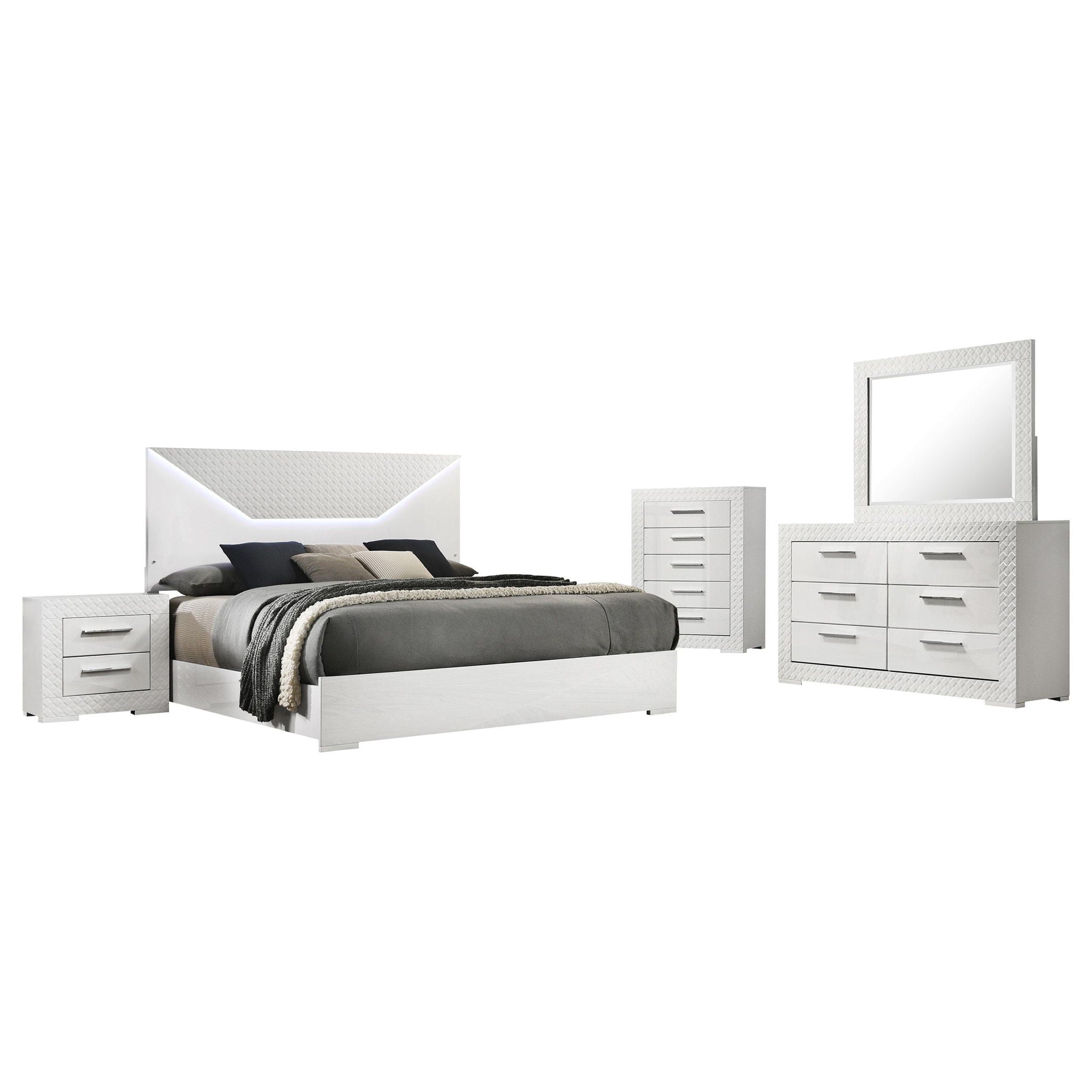 Ives 5-piece Eastern King Bedroom Set White High Gloss