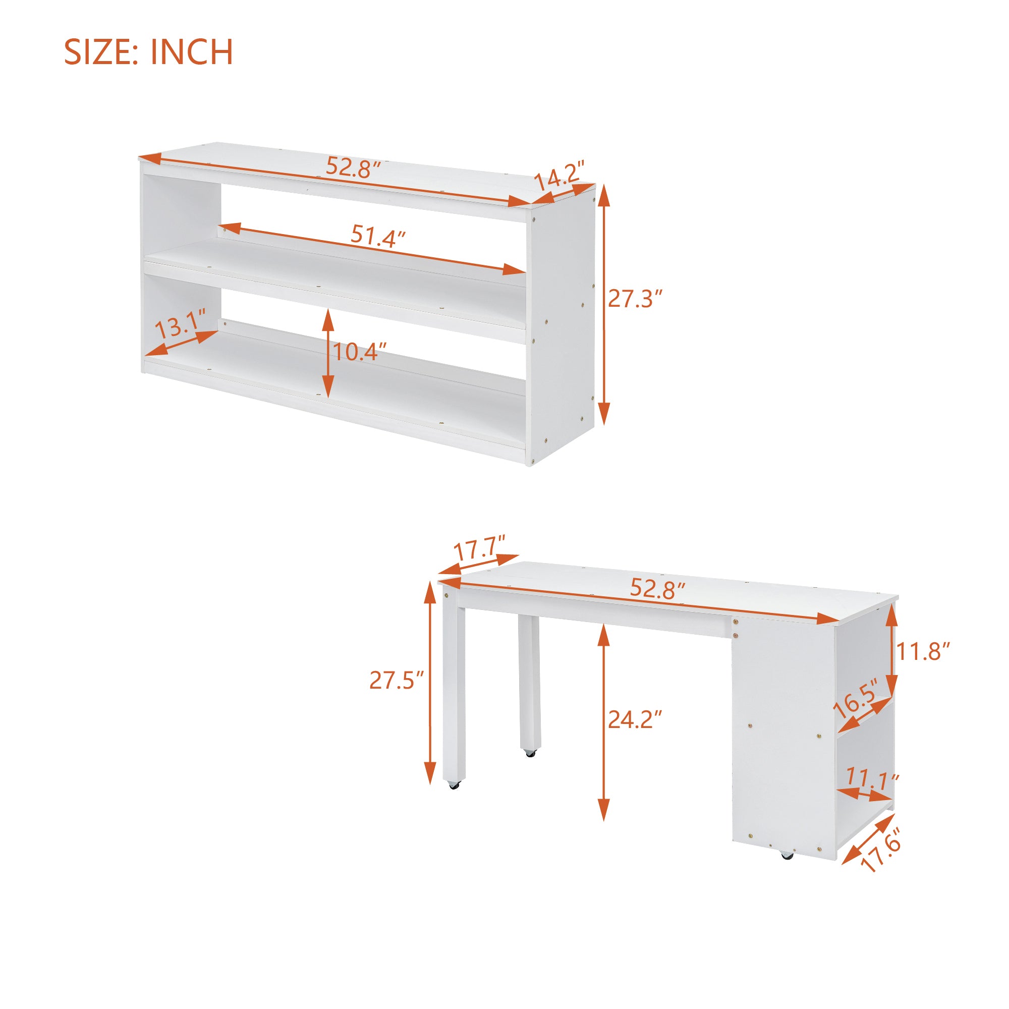 Full Size Loft Bed with Retractable Writing Desk and 3 Drawers, Wooden Loft Bed with Storage Stairs and Shelves, White - Atlantic Fine Furniture Melbourne FL