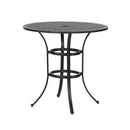 Cast Aluminum Round Counter Table With Lattice Design And Umbrella Hole - Dark Lava Bronze