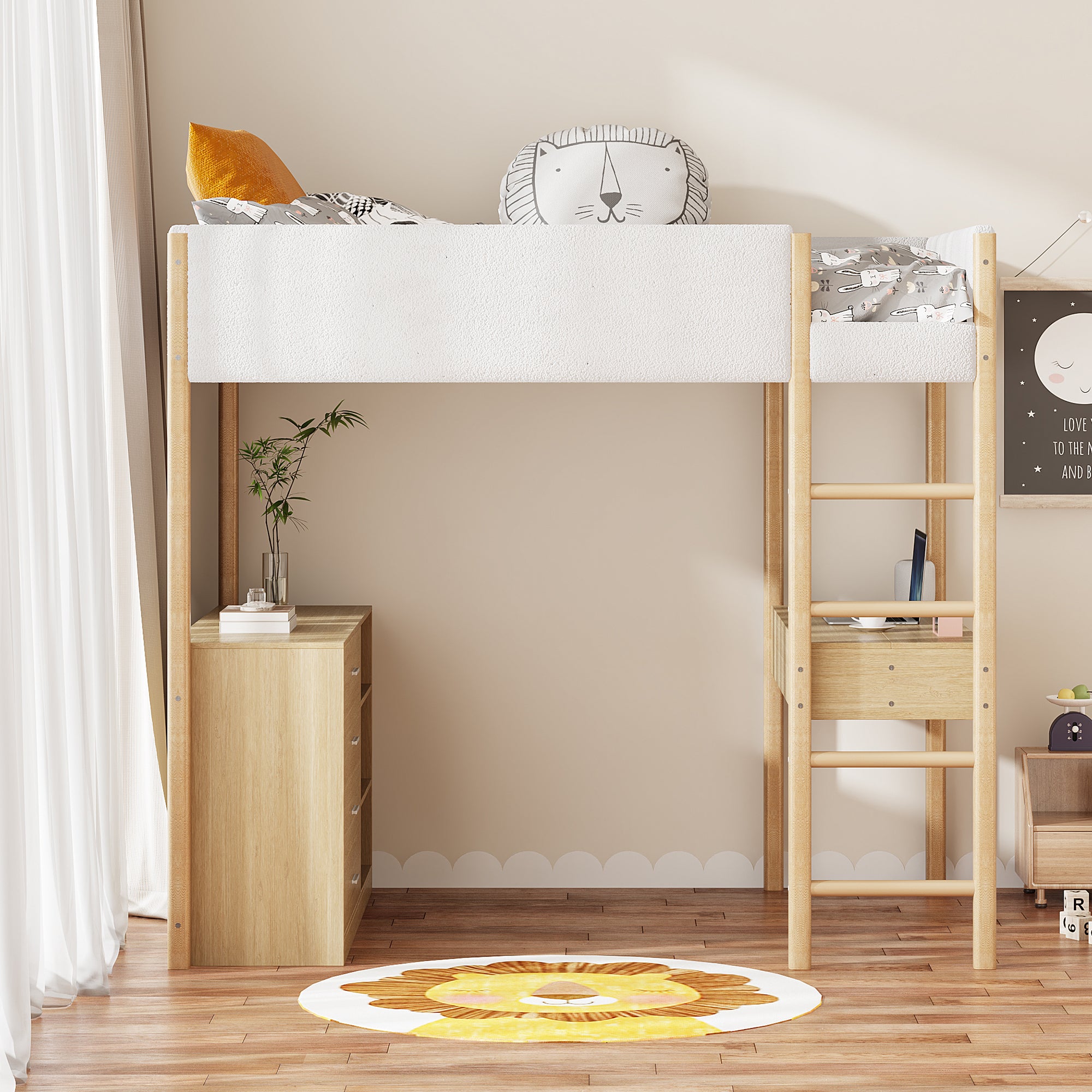 Full Size Teddy FleeceLoft Bed Wood Bed, Natural - Atlantic Fine Furniture Melbourne FL