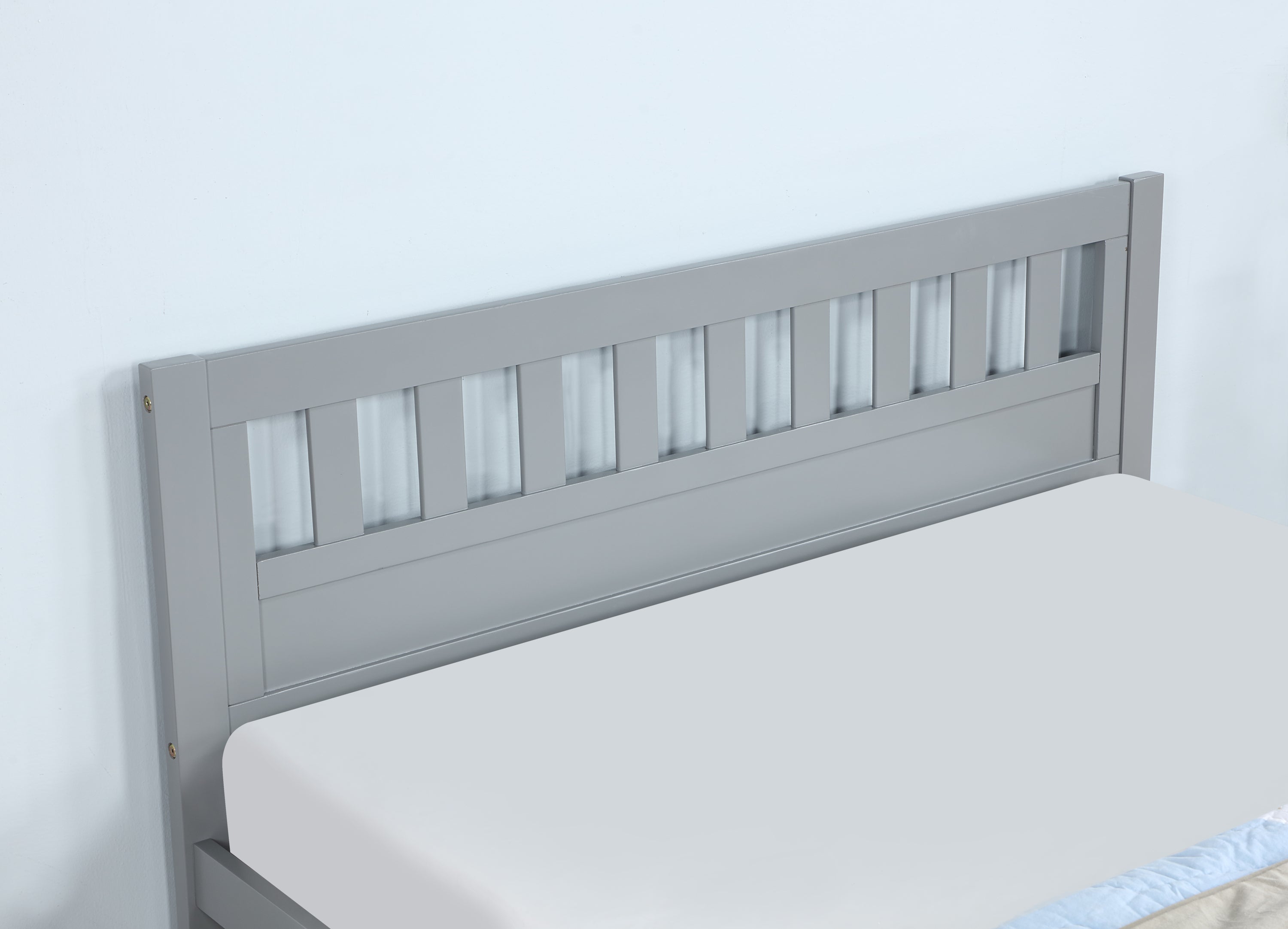 Full Size Bed, Wood Platform Bed Frame with Headboard For Kids, Slatted, Gray - Atlantic Fine Furniture Melbourne FL