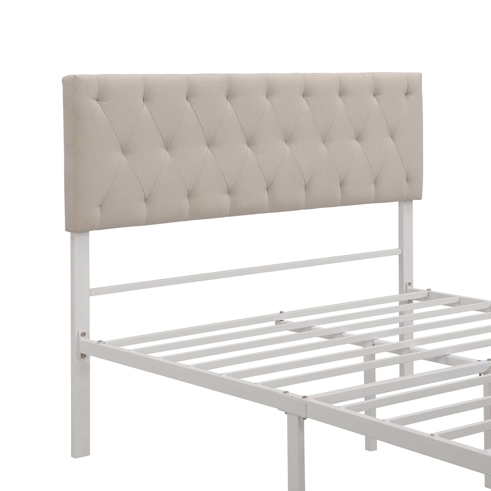 Full Size Storage Bed Metal Platform Bed with a Big Drawer - Beige