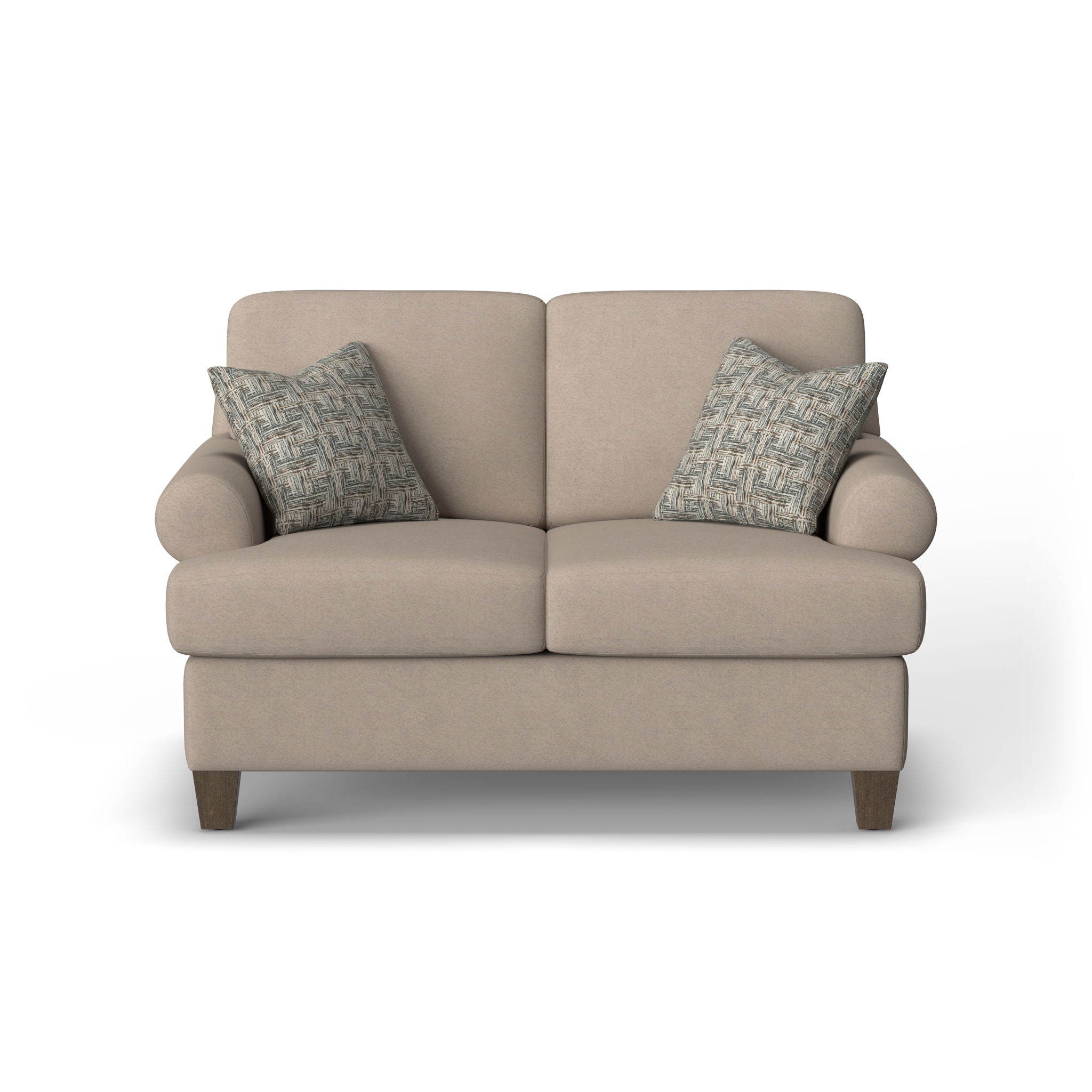 Moxy - Fabric Loveseat, T-Shaped Seat Cushion, Curved Sock Arms