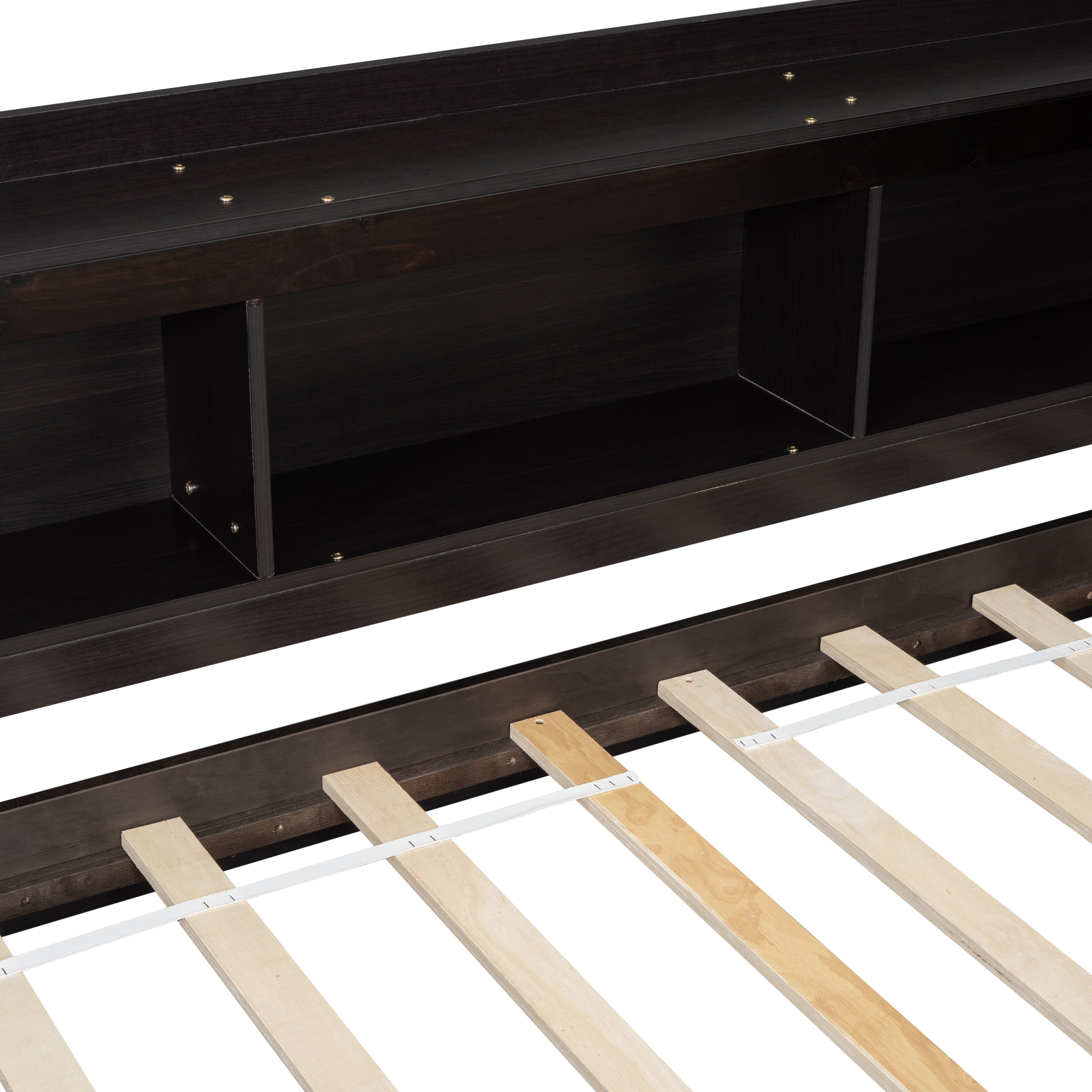 Twin Bed with L-shaped Bookcases,Drawers,Espresso