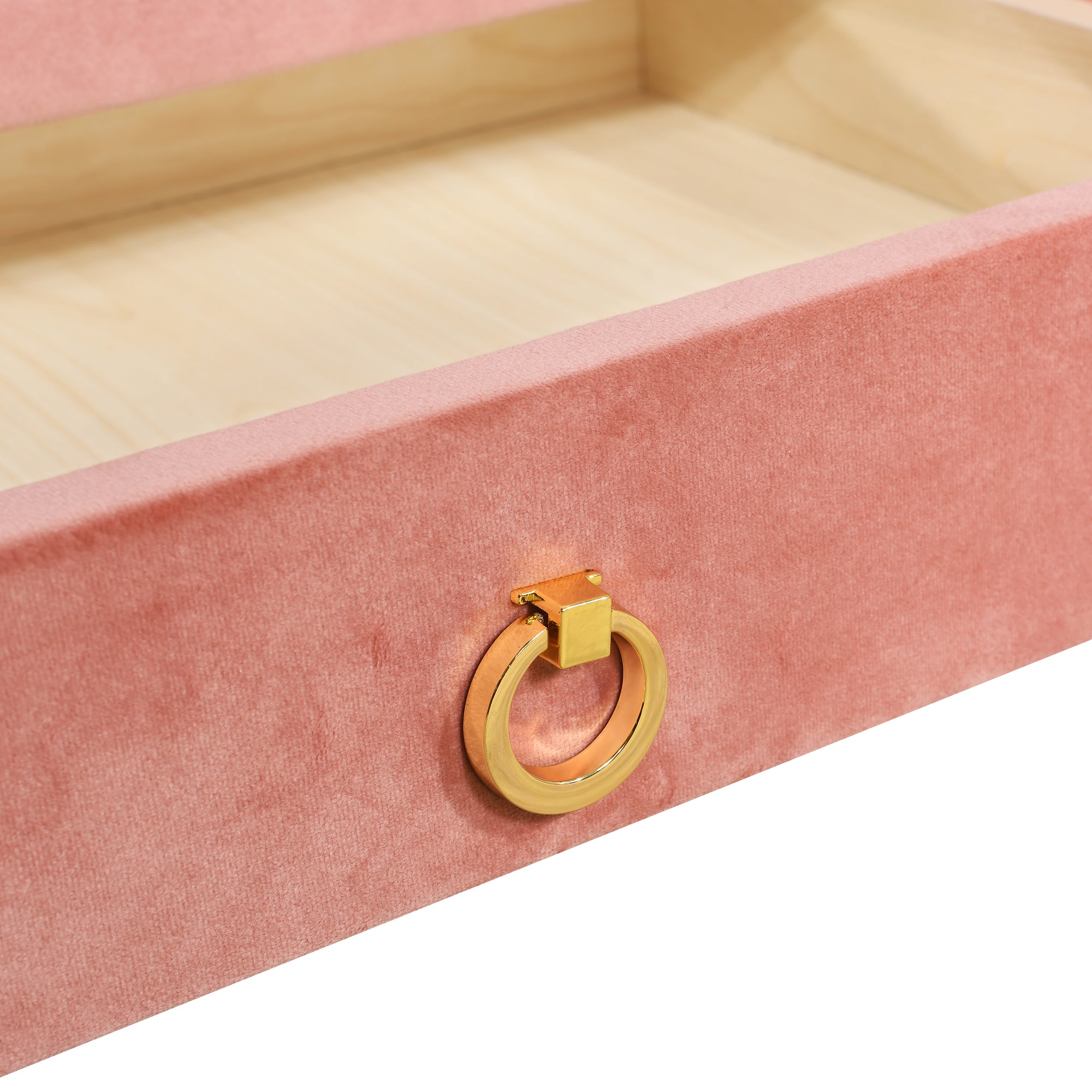 Twin Size Upholstered Platform Bed with Trundle and 3 Drawers, Rabbit-Shaped Headboard with Embedded LED Lights, Pink - Atlantic Fine Furniture Melbourne FL