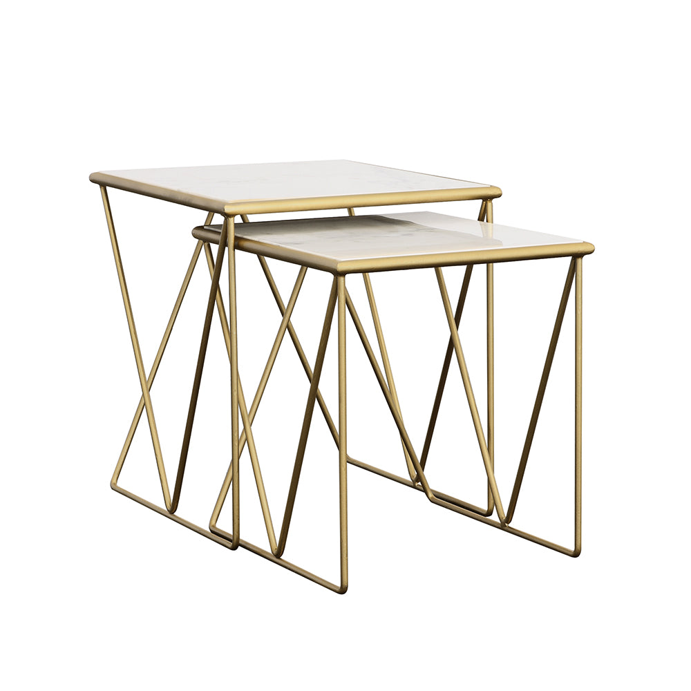 Bette 2-piece Marble Top Nesting Table Set White and Gold — view 1
