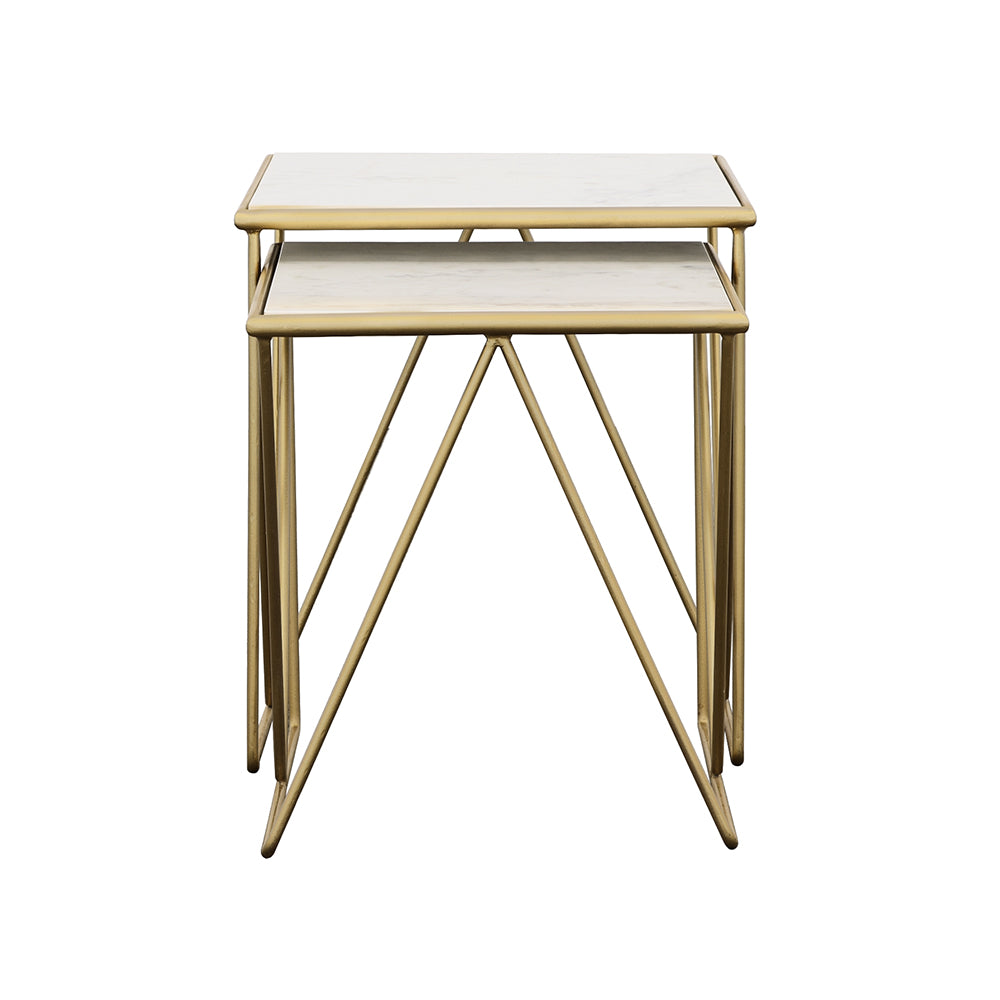 Bette 2-piece Marble Top Nesting Table Set White and Gold — view 3