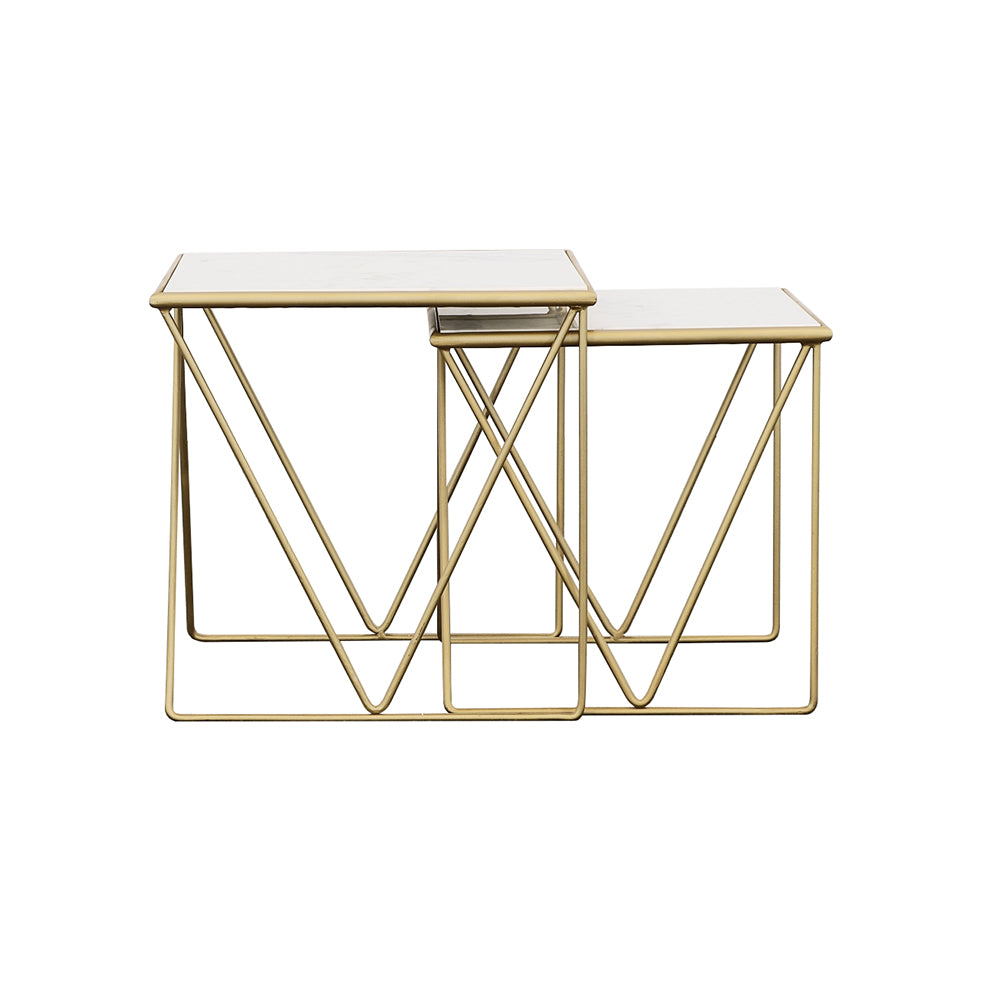 Bette 2-piece Marble Top Nesting Table Set White and Gold — view 5