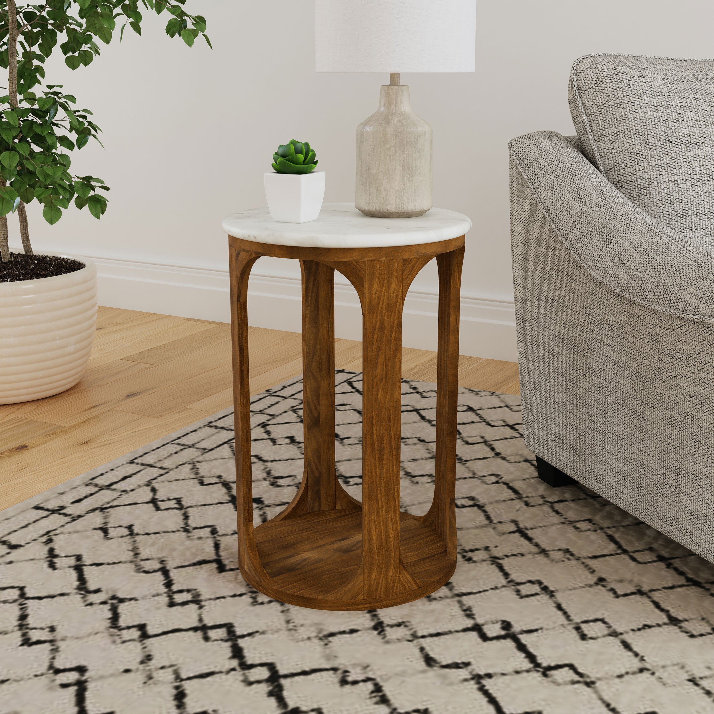 Berkeley Round Marble Top Side Table White and Brown — view 2