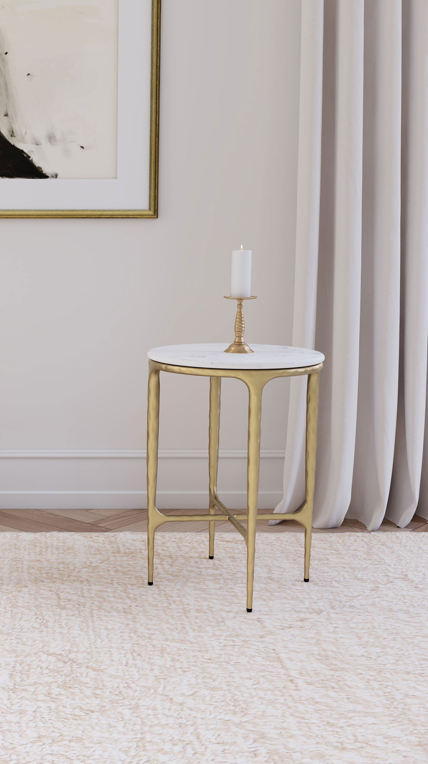 Baldwin Round Marble Top Side Table White and Gold — view 2