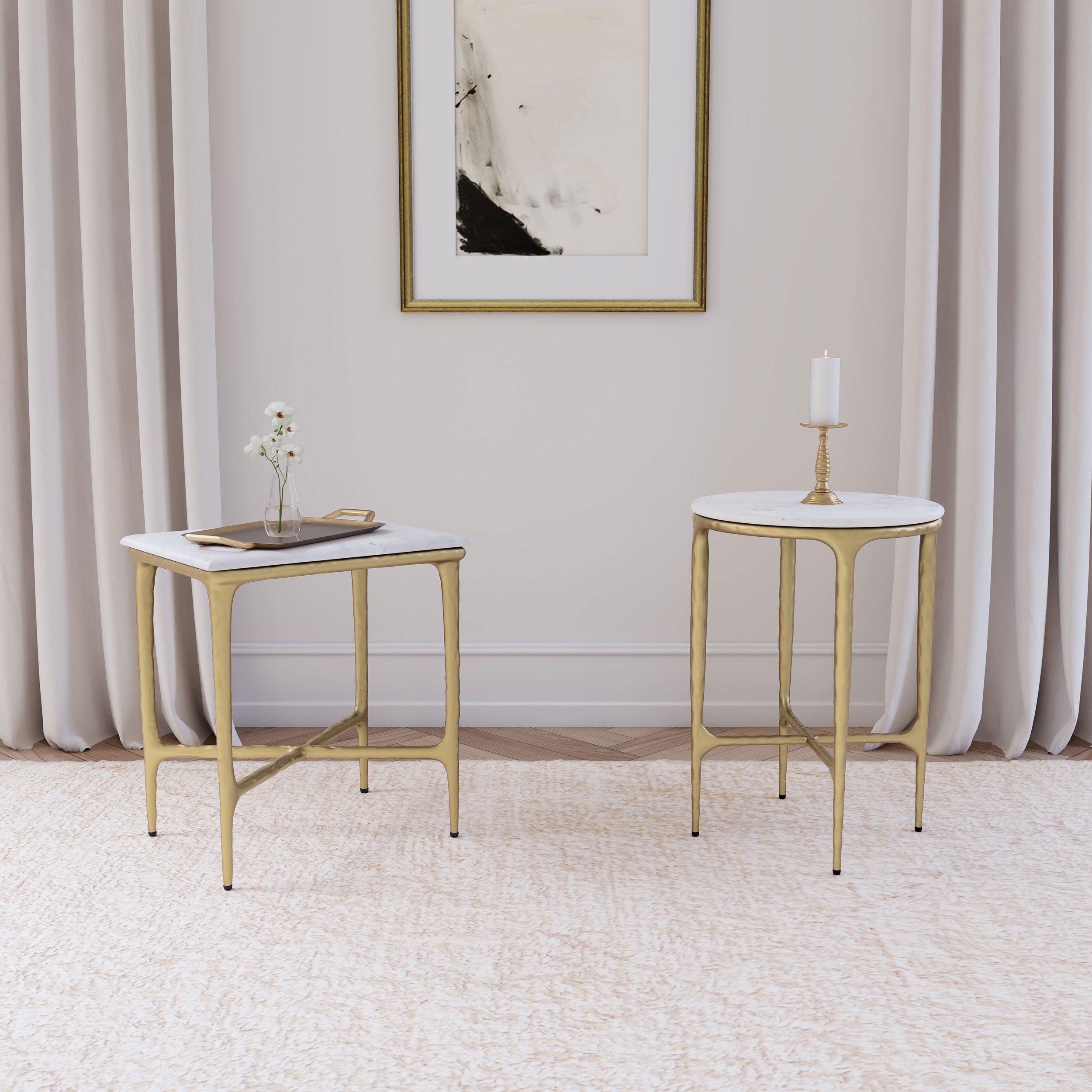 Baldwin Round Marble Top Side Table White and Gold — view 8