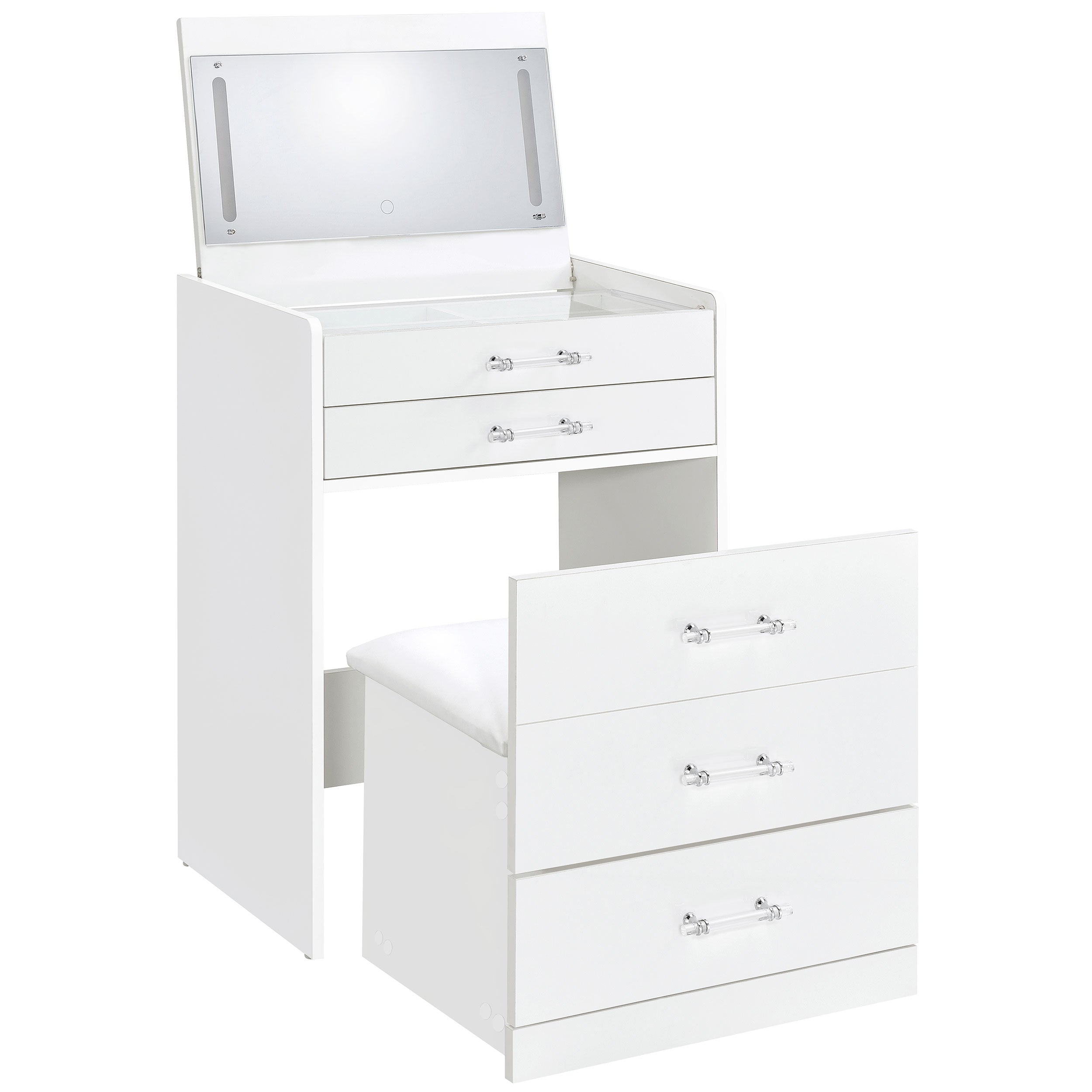 Danbury 3-drawer Makeup Vanity & Stool Set White High Gloss — view 1
