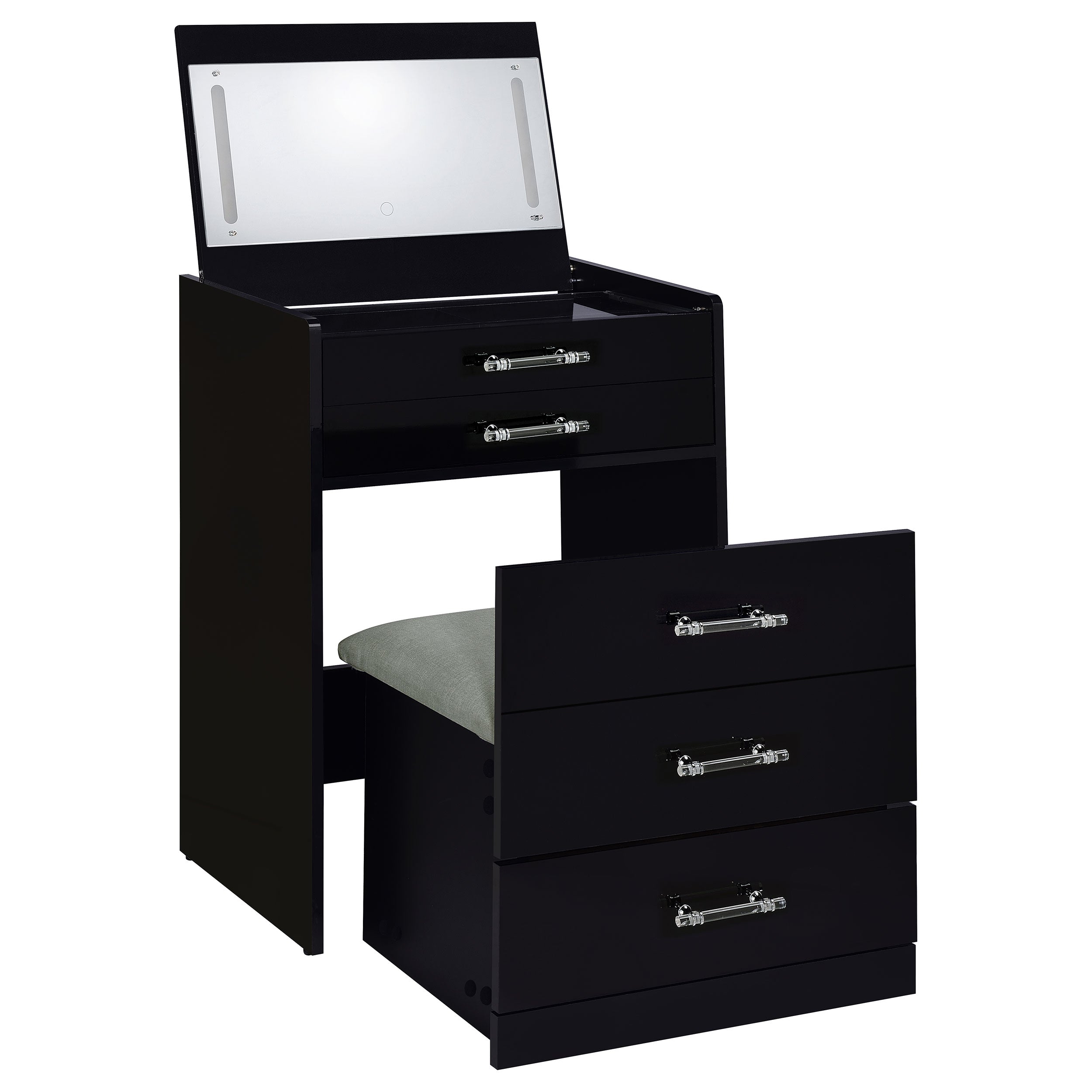 Danbury 3-drawer Makeup Vanity & Stool Set Black High Gloss — view 1