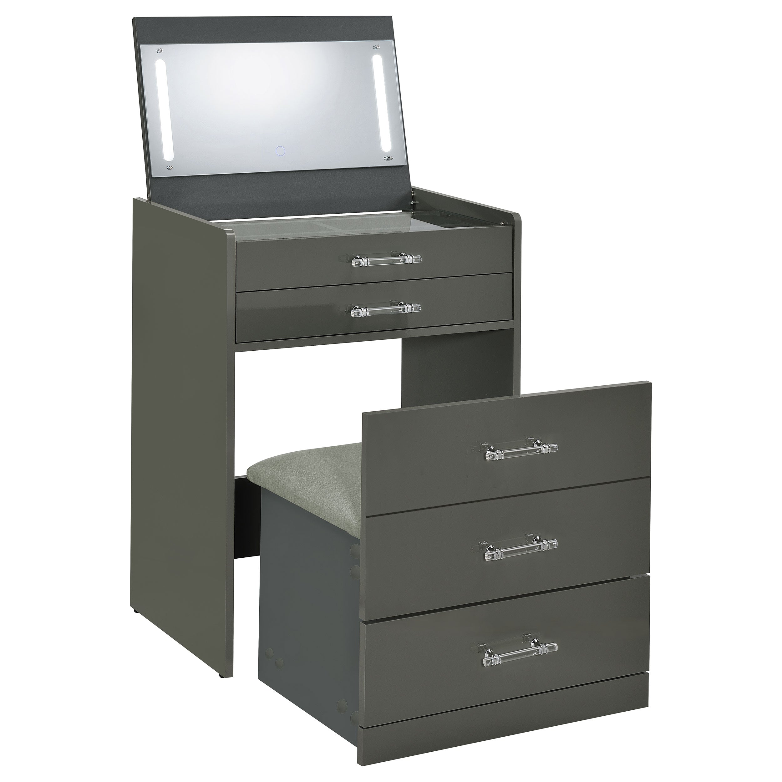 Danbury 3-drawer Makeup Vanity & Stool Set Grey High Gloss — view 6