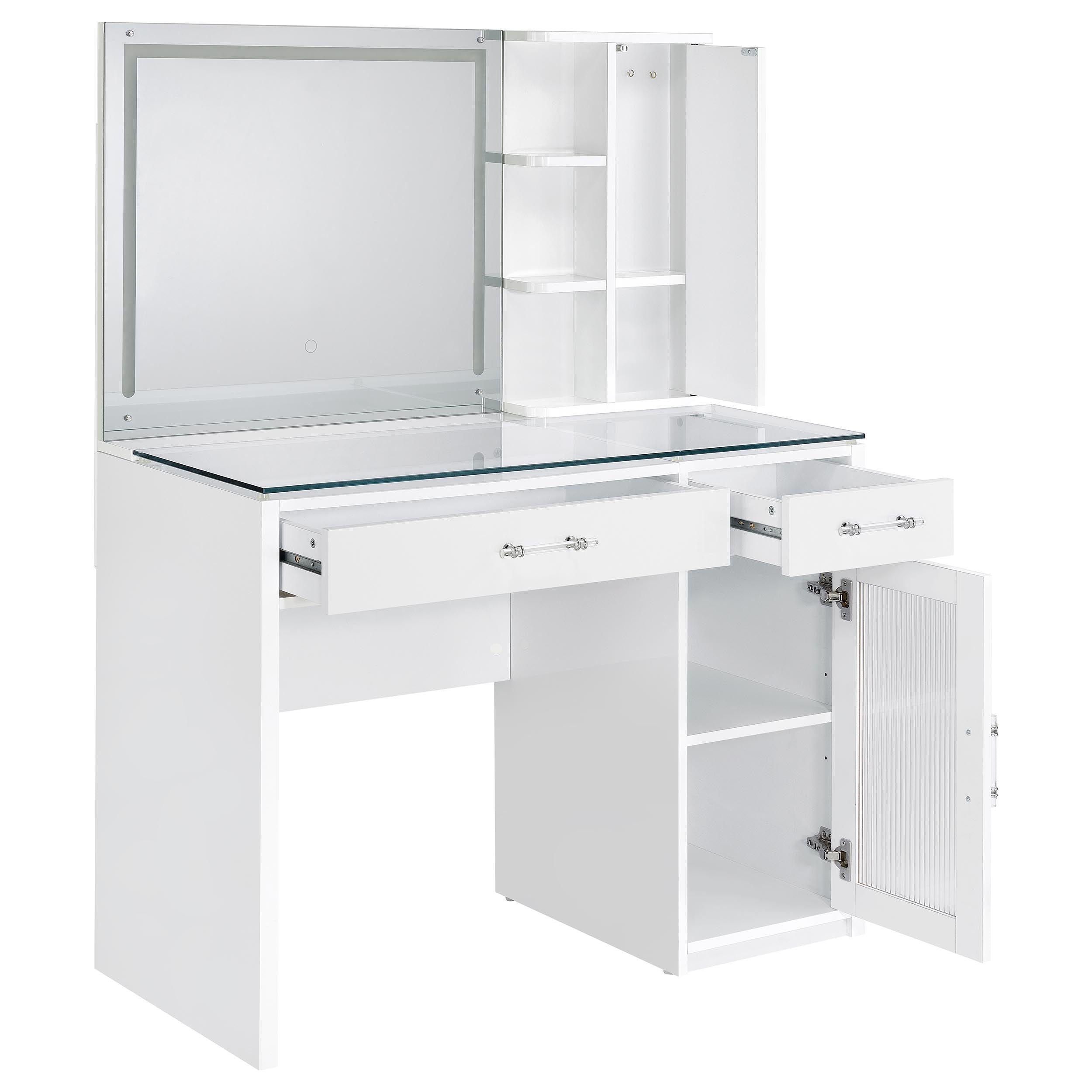 Flora 2-drawer Vanity Set with LED Mirror White High Gloss — view 8