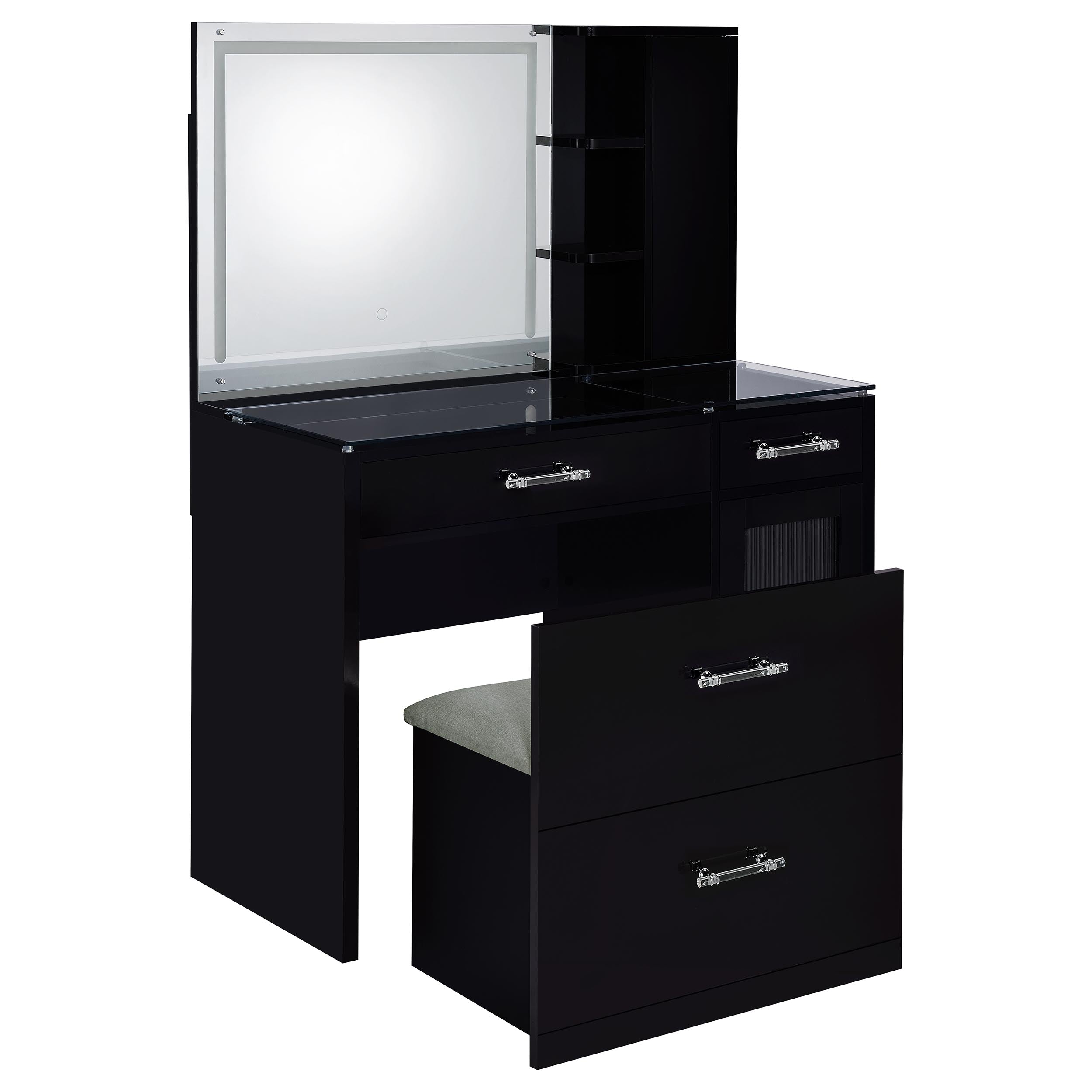 Flora 2-drawer Vanity Set with LED Mirror Black High Gloss — view 6