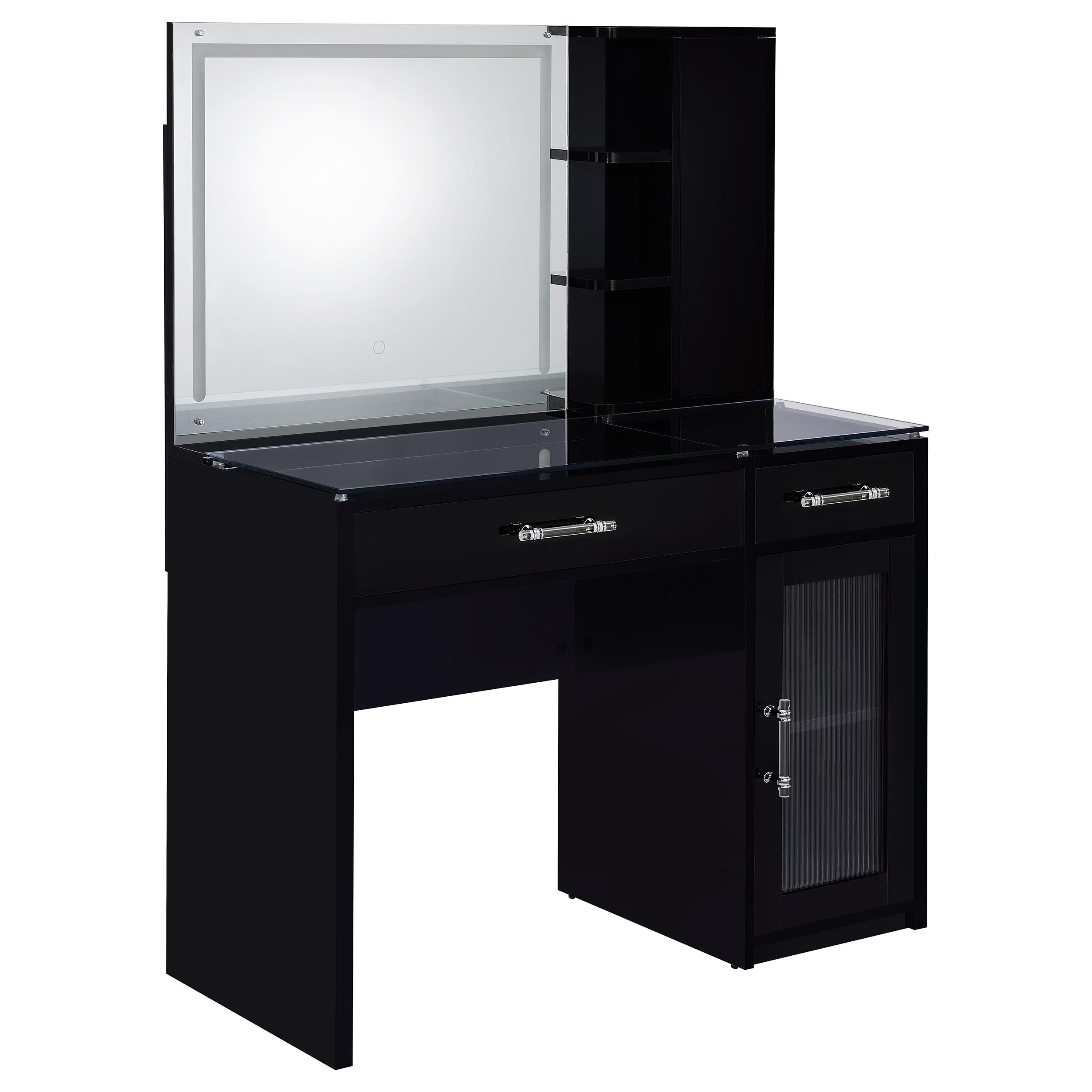 Flora 2-drawer Vanity Set with LED Mirror Black High Gloss — view 7