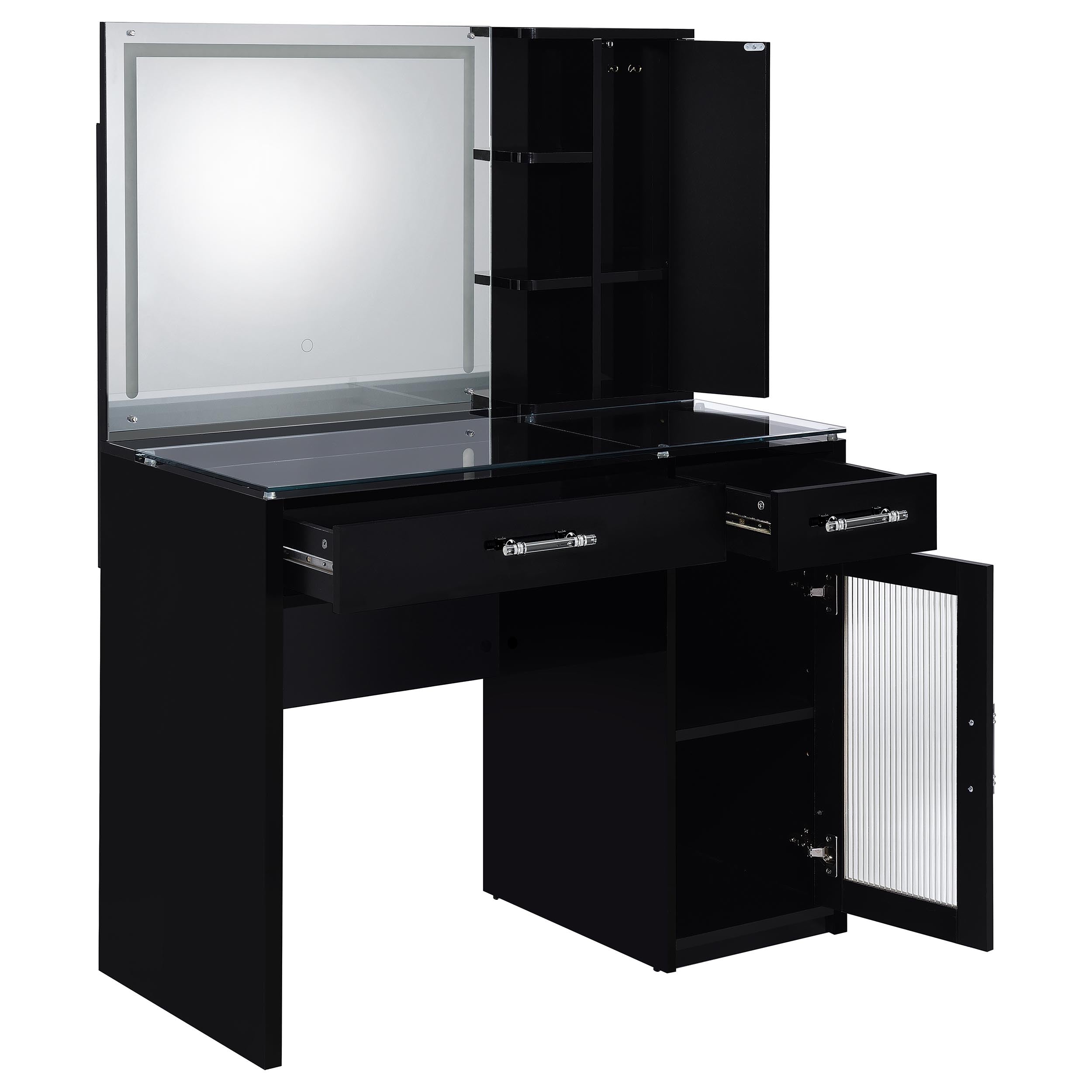 Flora 2-drawer Vanity Set with LED Mirror Black High Gloss — view 8
