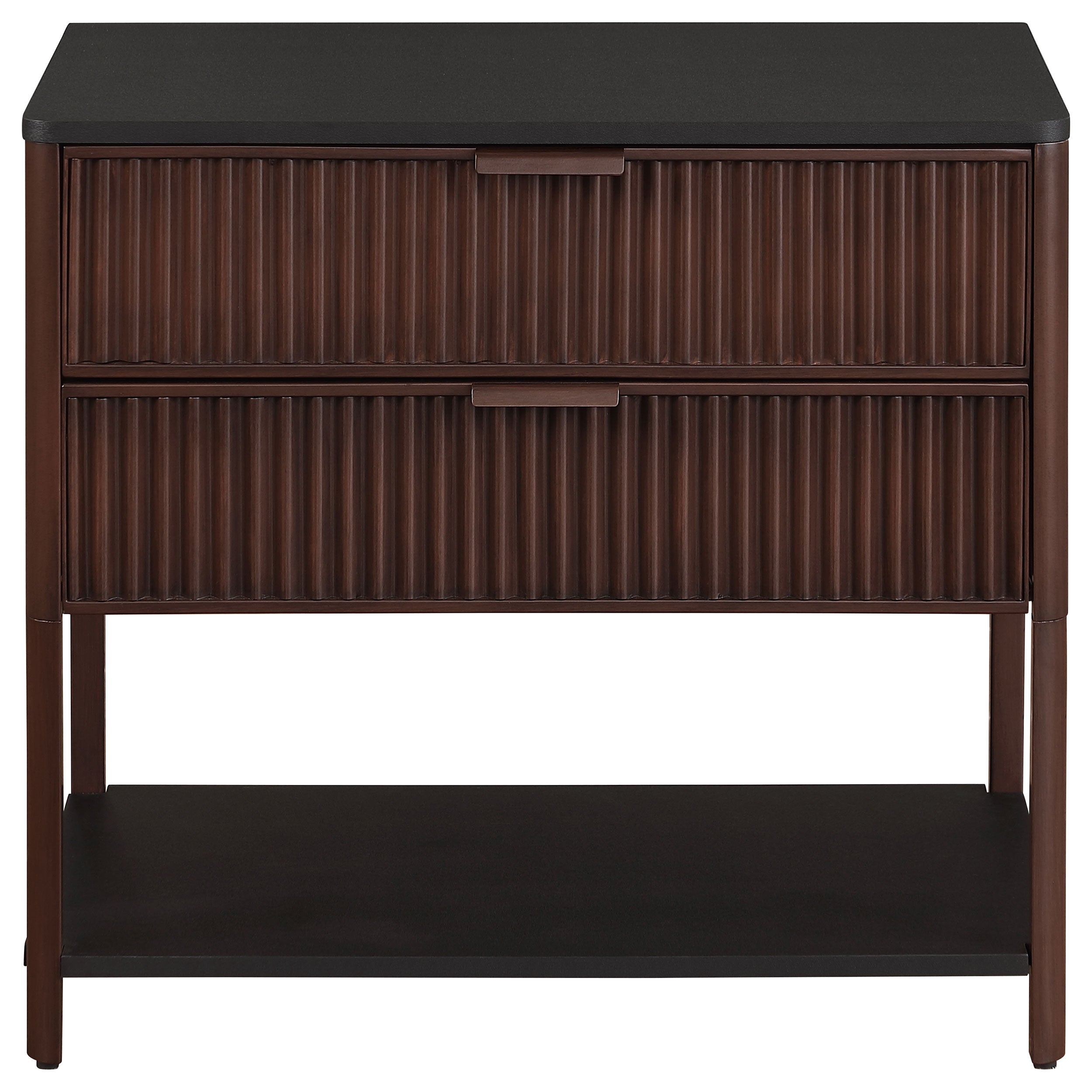 Zimmerlee 2-drawer Side Table with Shelf Rust Brown — view 3