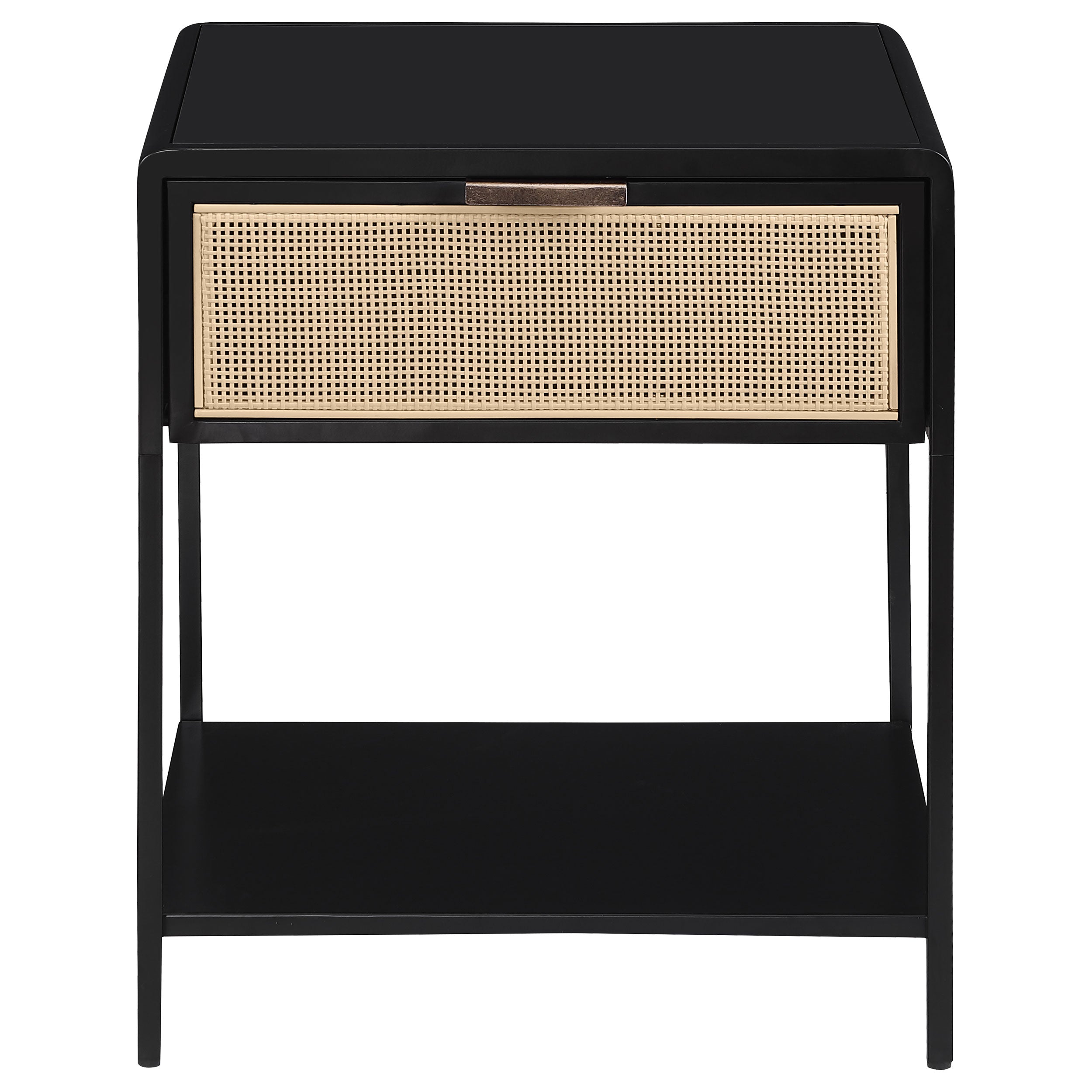 Amherst 1-drawer Radio Weave Cane Metal Bedside Table Black — view 3