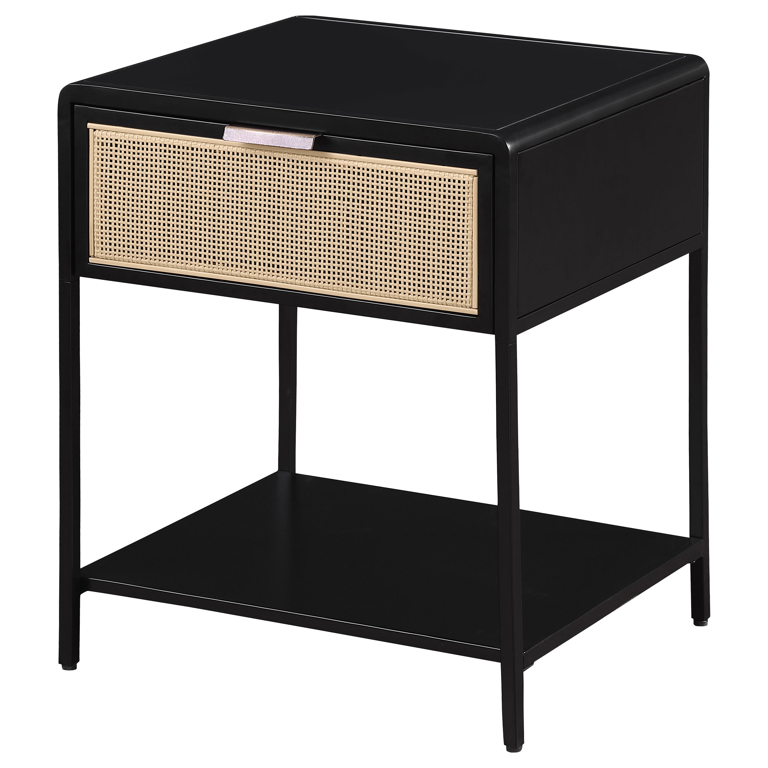Amherst 1-drawer Radio Weave Cane Metal Bedside Table Black — view 4
