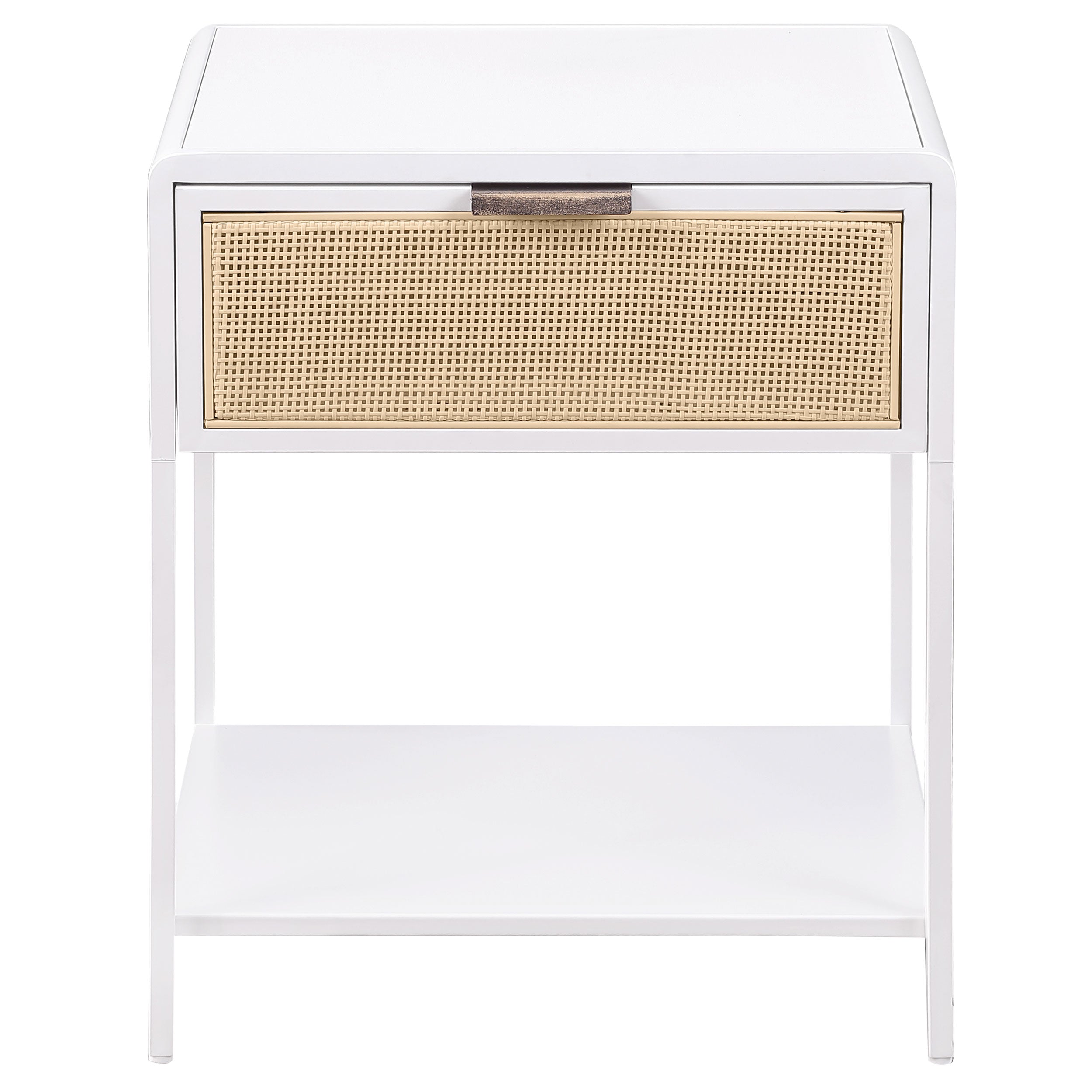 Amherst 1-drawer Radio Weave Cane Metal Bedside Table White — view 3