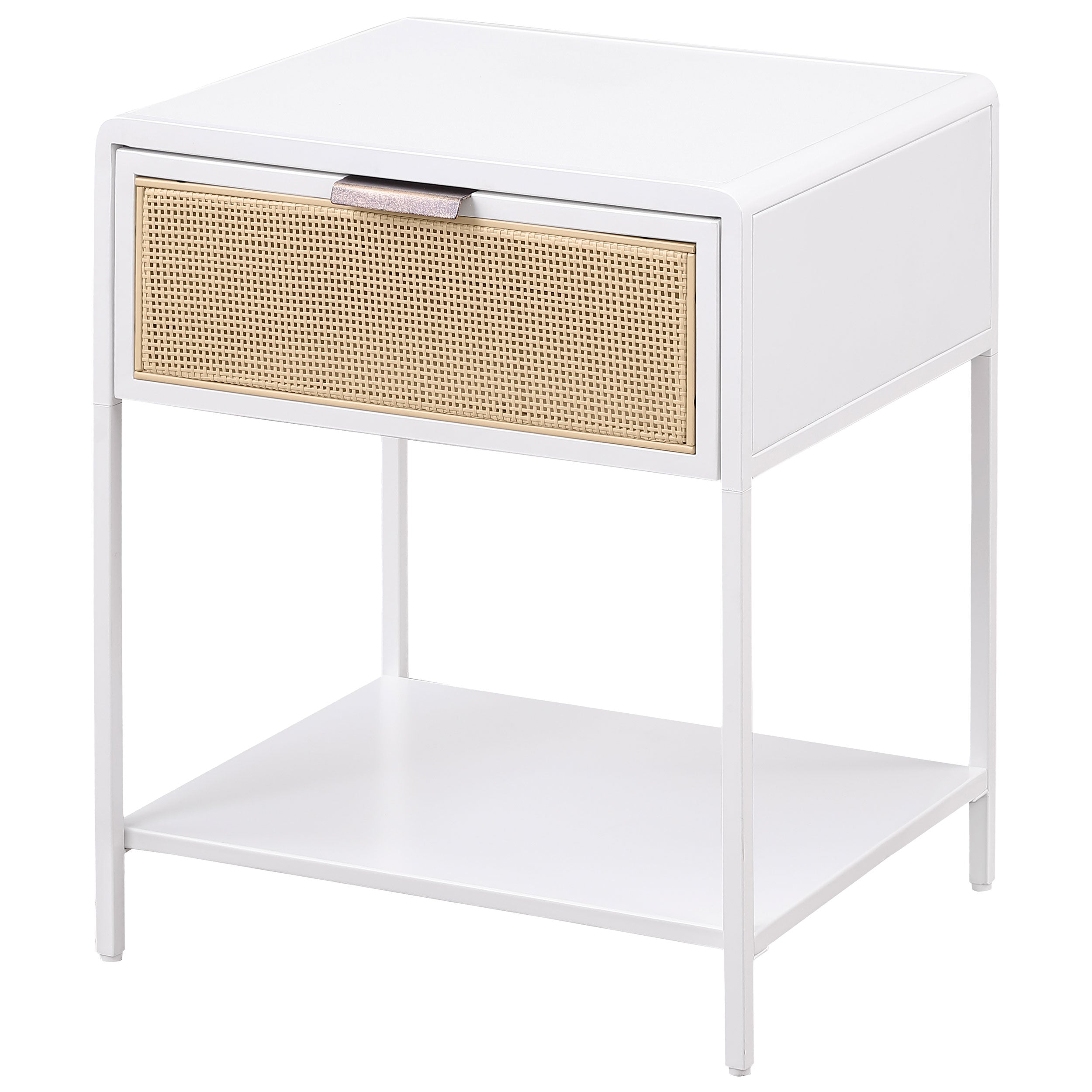 Amherst 1-drawer Radio Weave Cane Metal Bedside Table White — view 4