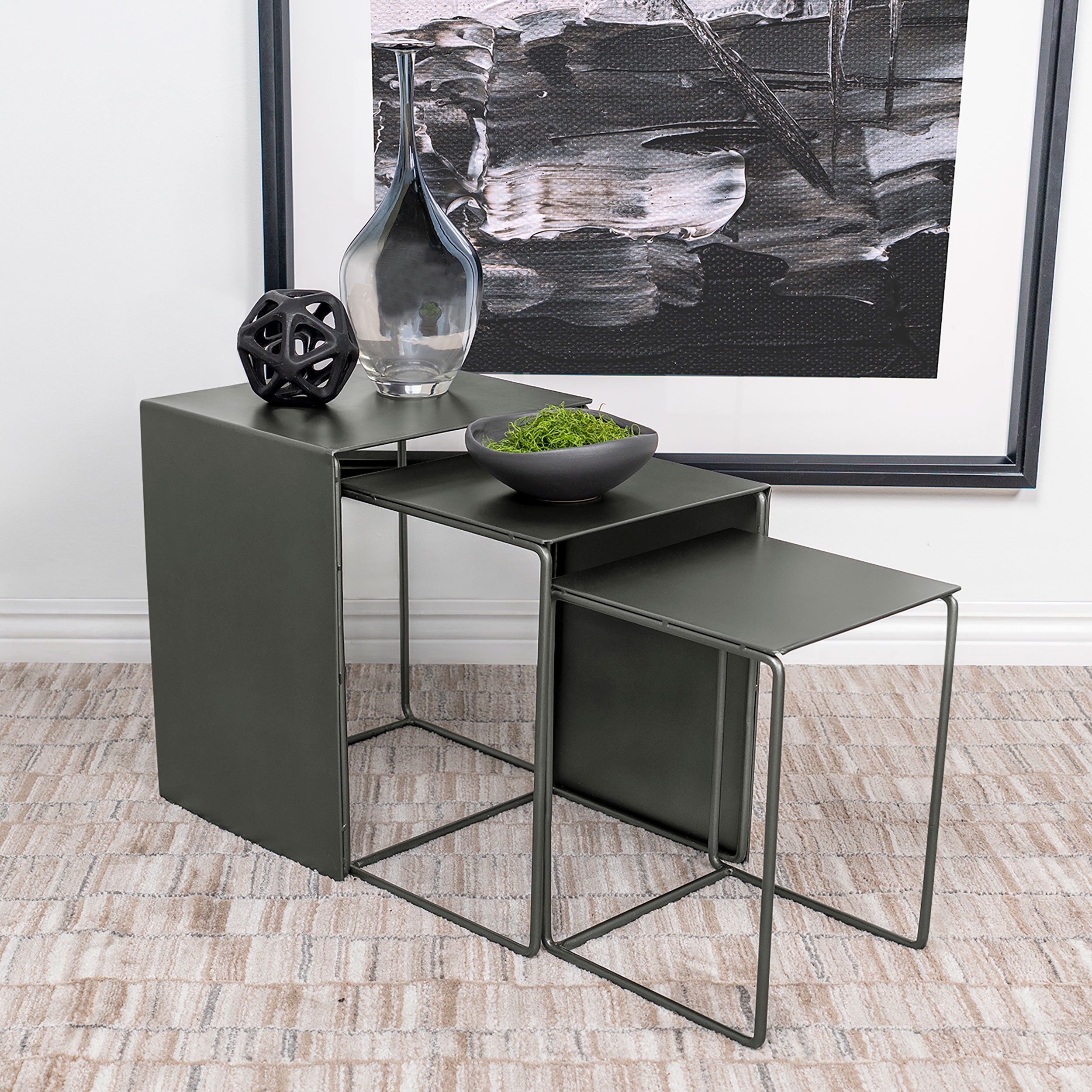 Imez 3-piece Rectangular Metal Nesting Table Set Grey — view 1