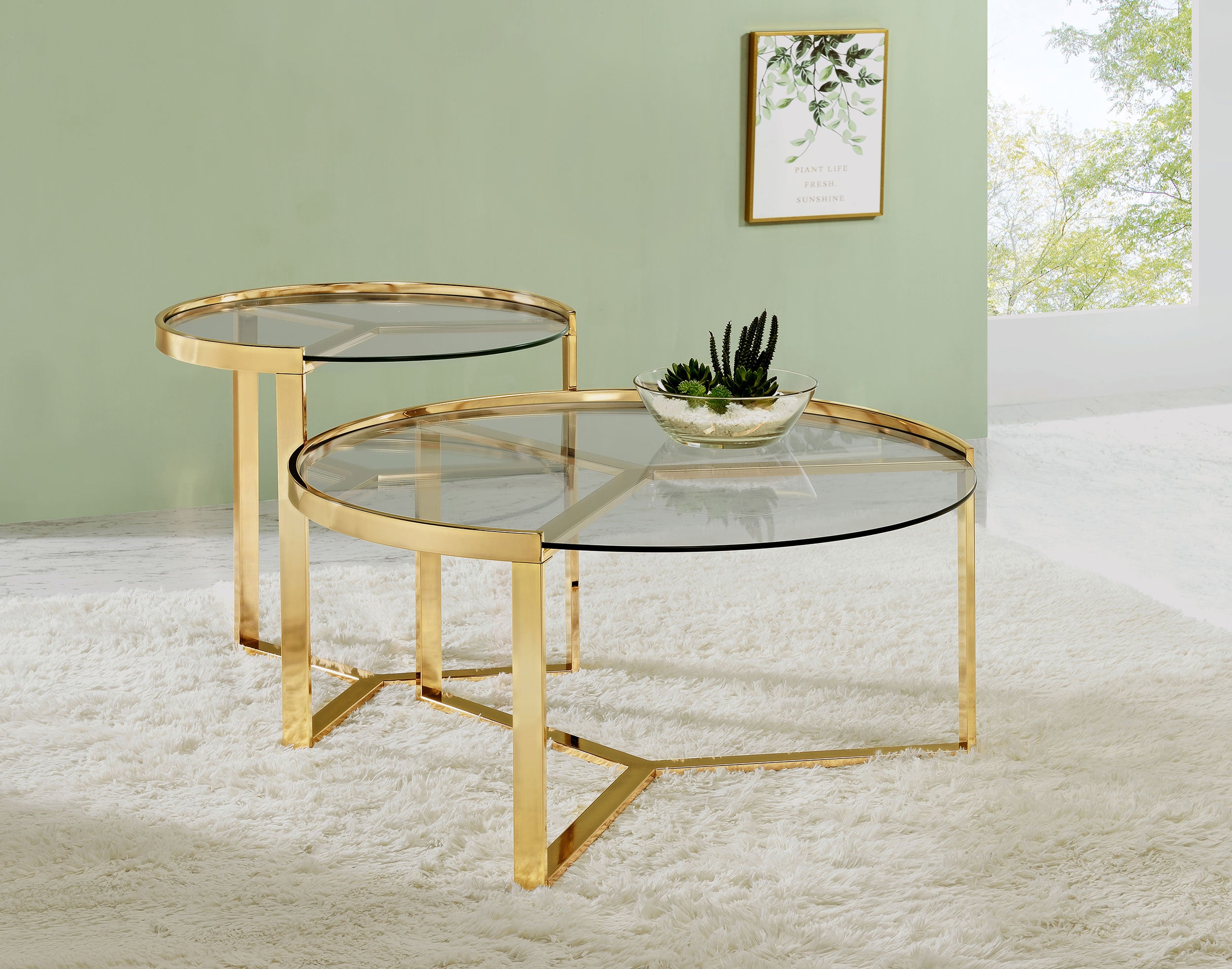 Delia 2-Piece Round Glass Top Nesting Coffee Table Gold — view 1