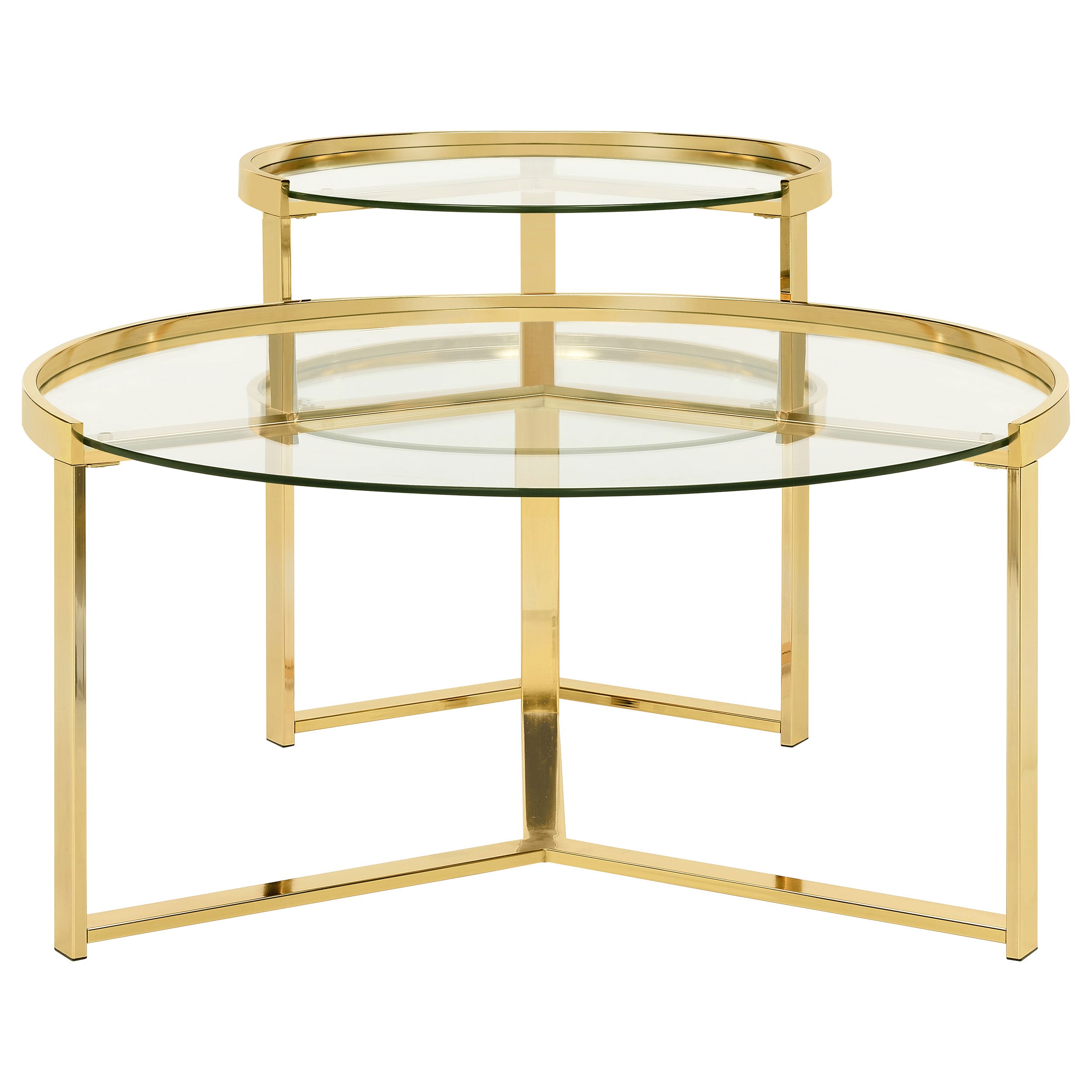 Delia 2-Piece Round Glass Top Nesting Coffee Table Gold — view 3