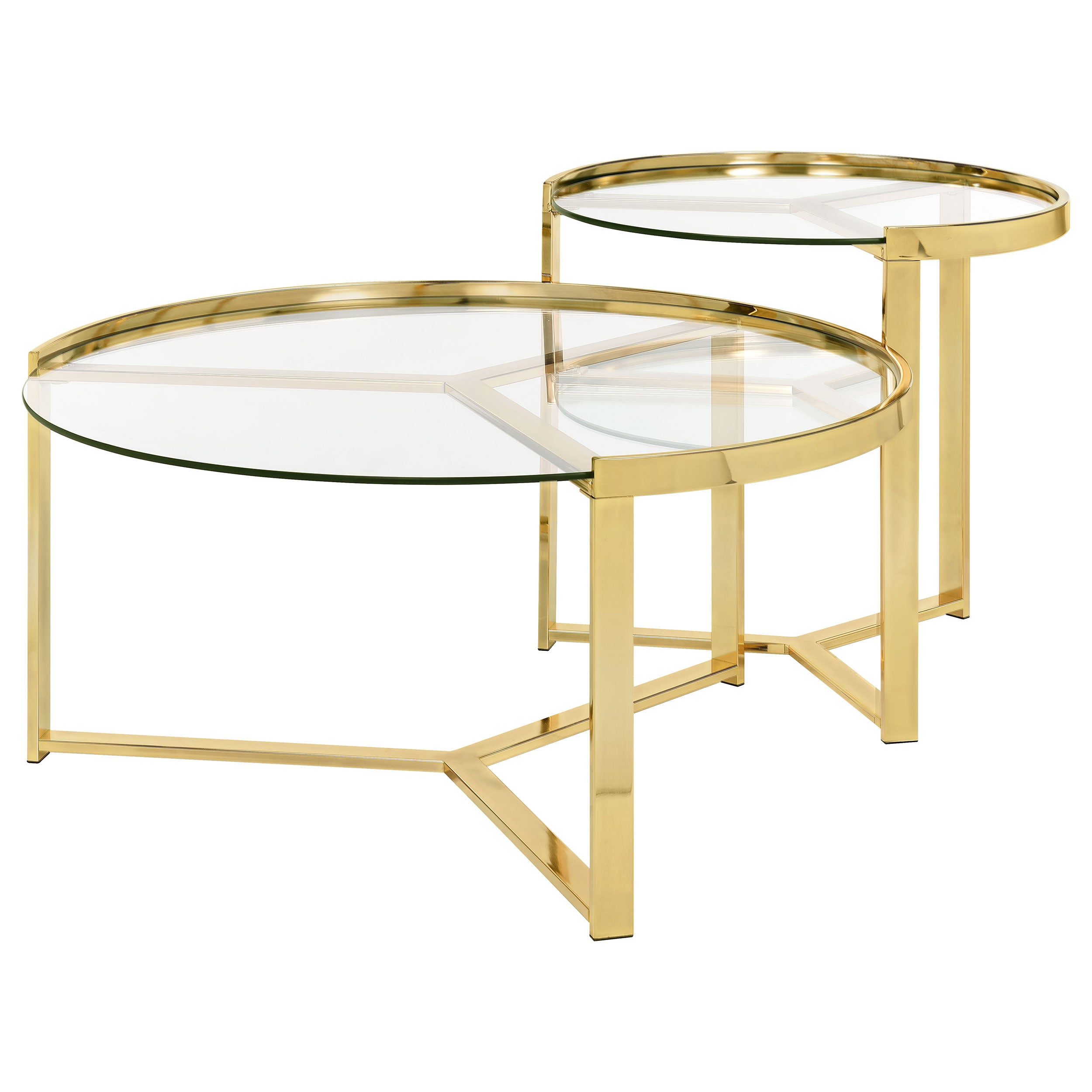 Delia 2-Piece Round Glass Top Nesting Coffee Table Gold — view 4