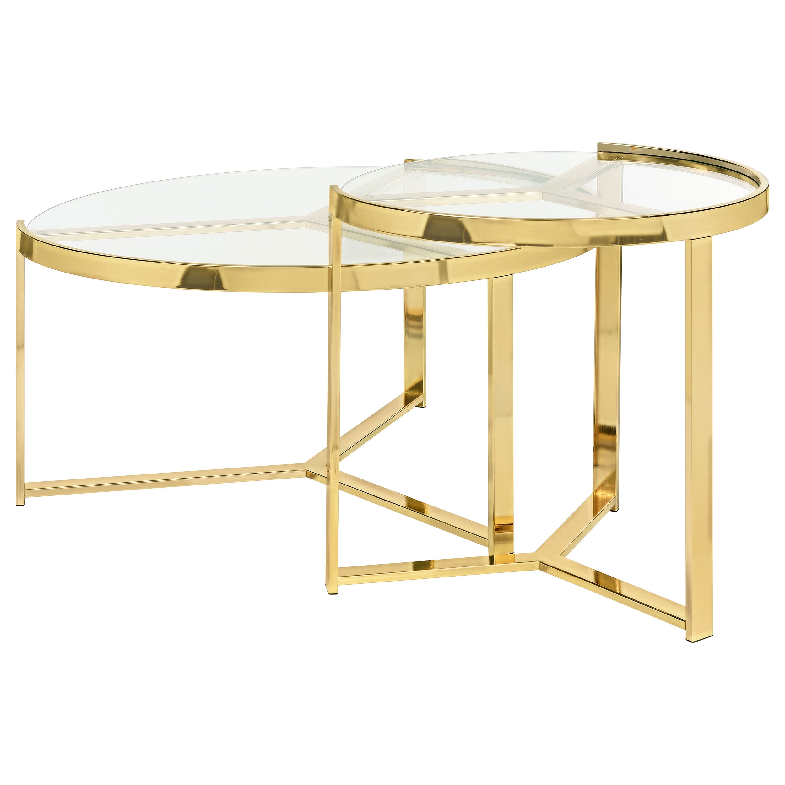 Delia 2-Piece Round Glass Top Nesting Coffee Table Gold — view 6