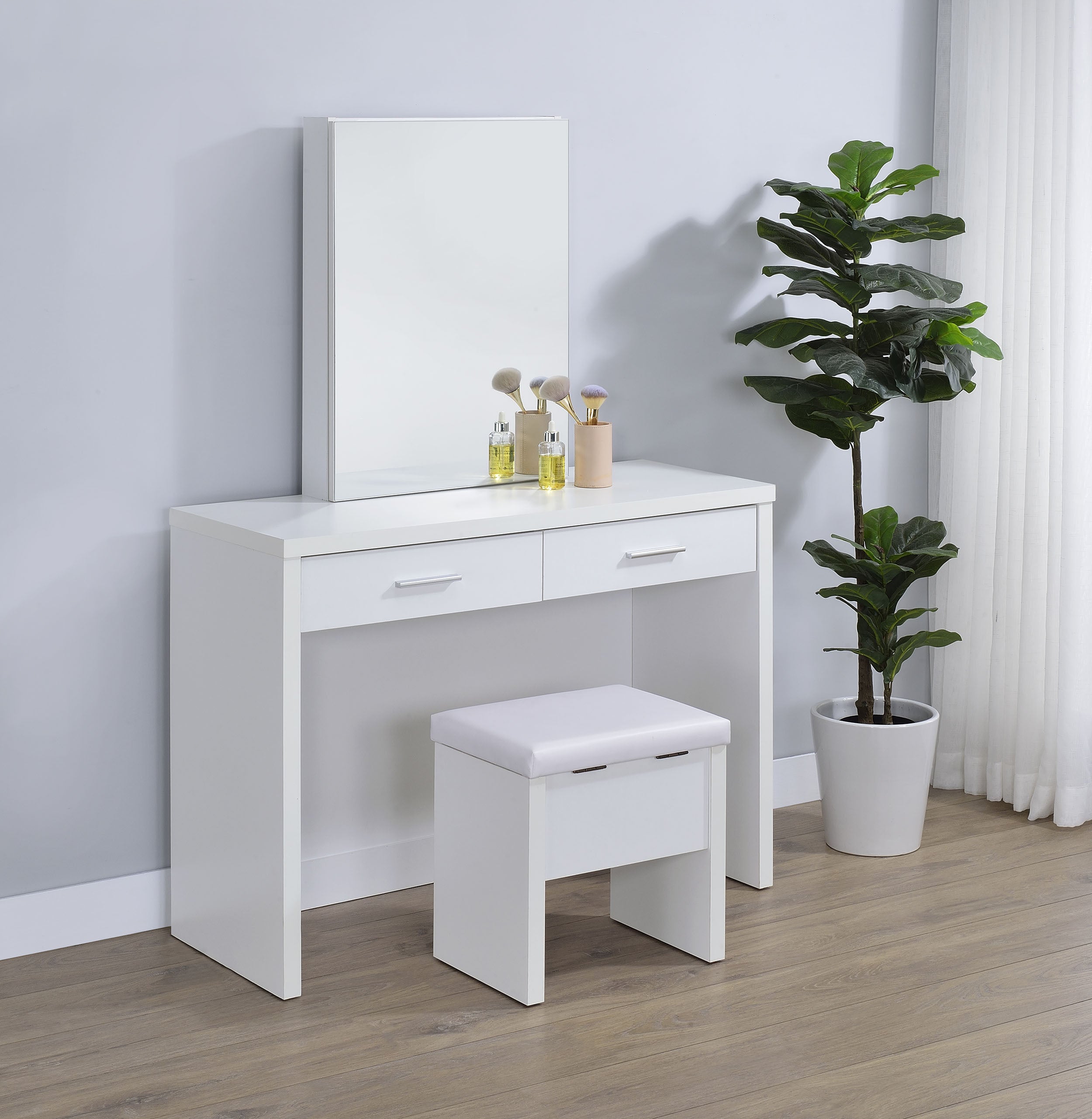 Bunbury Makeup Vanity Table Set Storage Mirror and Stool White — view 2